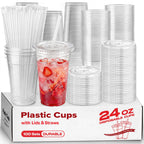 Clear Disposable Cups with Lids and Straws – Heavy Duty PET