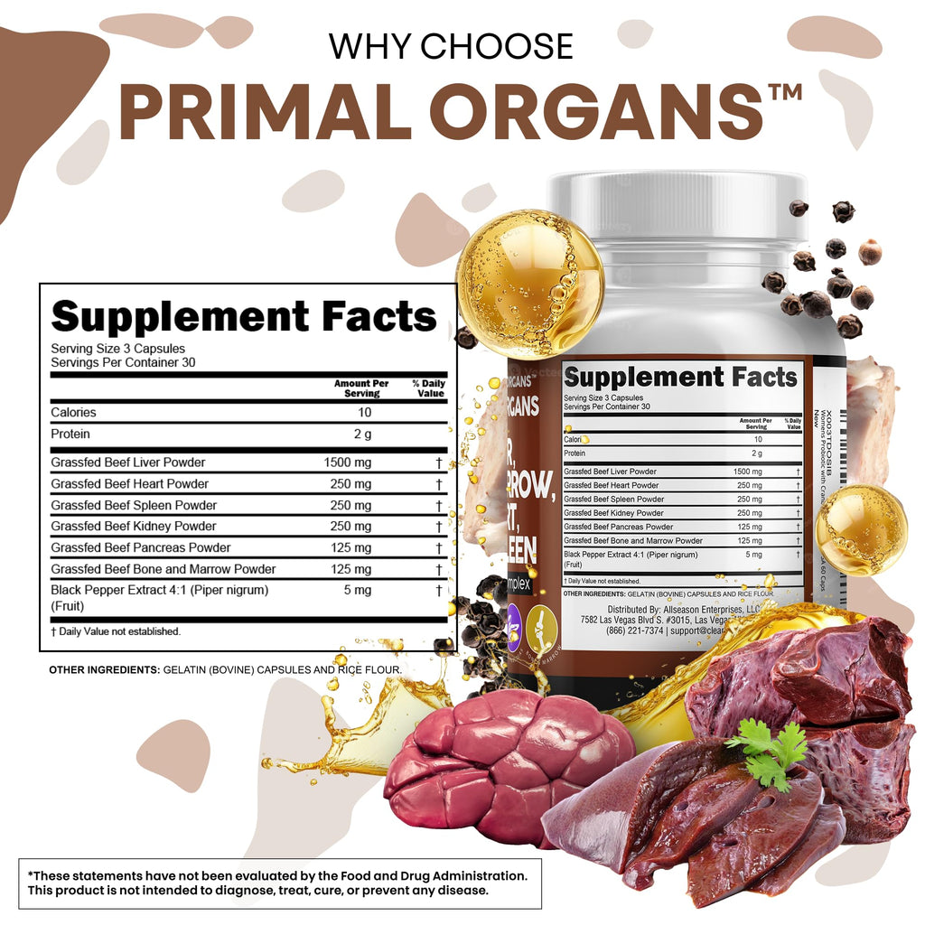 Clean Nutraceuticals Grass Fed Beef Liver Capsules Organ Blend

