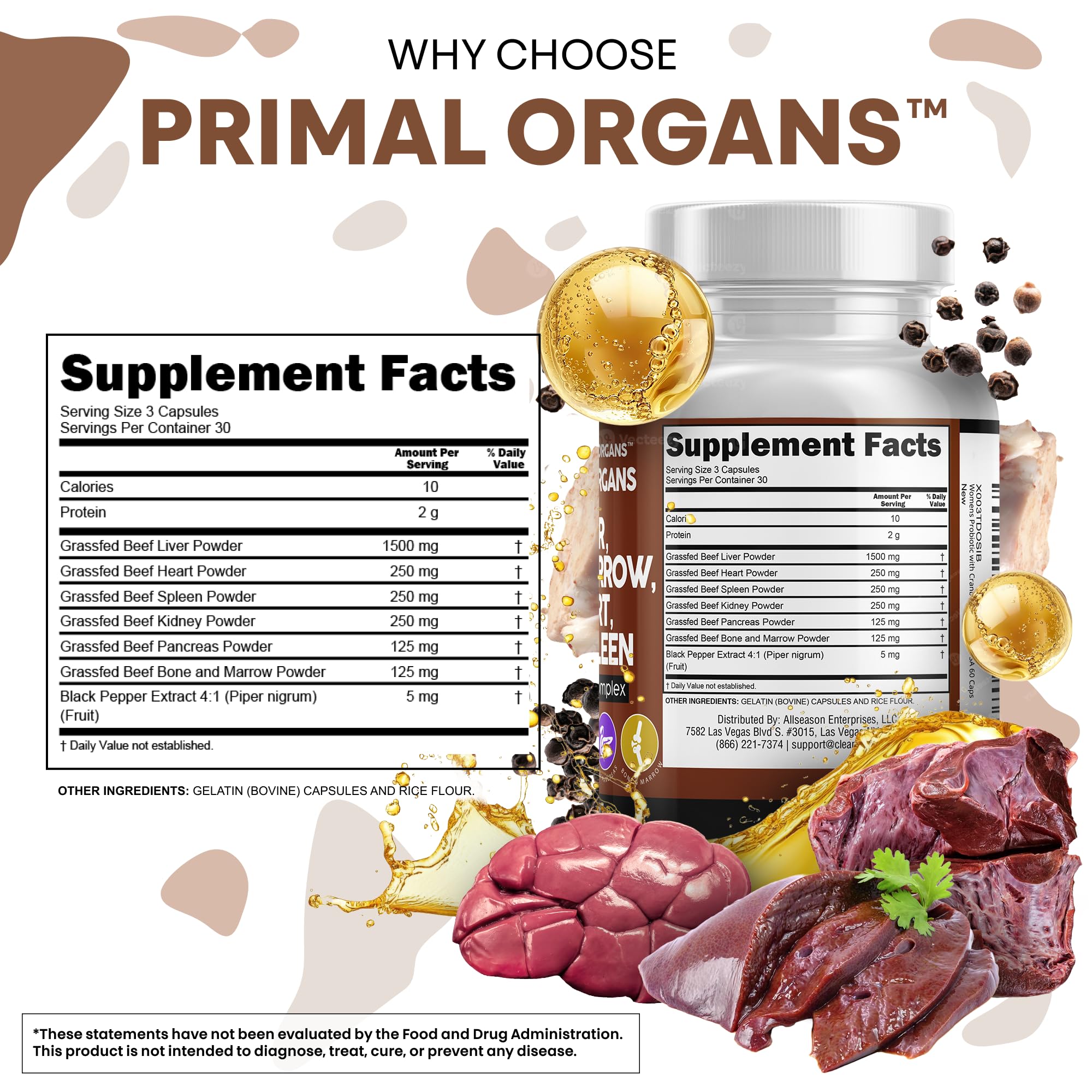 Clean Nutraceuticals Grass Fed Beef Liver Capsules Organ Blend

