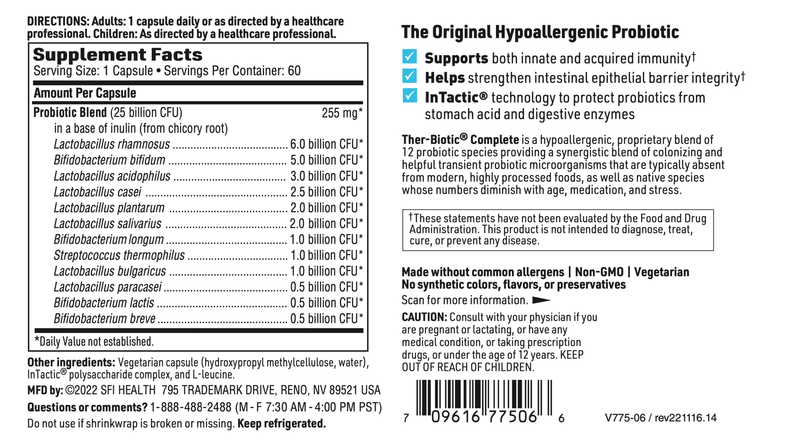 SFI Health Ther-Biotic Complete Probiotic 12-Strain Capsules

