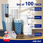 JOLLY CHEF Disposable Coffee Cups with Lids, Sleeves & Stirrers

