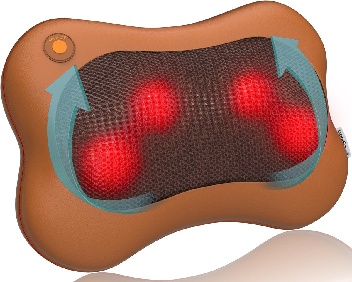 Zyllion Shiatsu Back and Neck Massager with Heat - 3D Kneading Pillow
