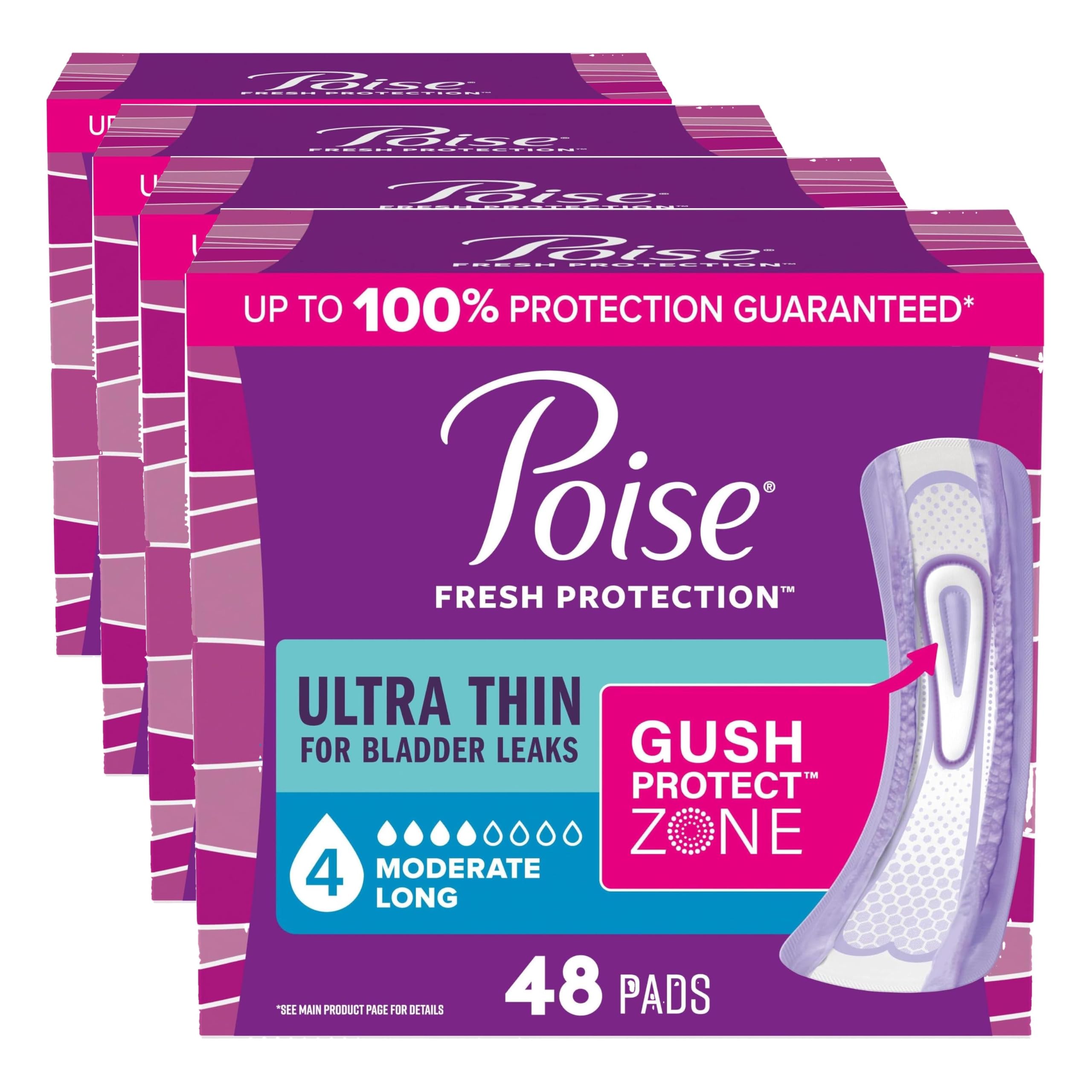 Poise Ultra Thin Incontinence Pads for Bladder Leaks with GushProtect Zone