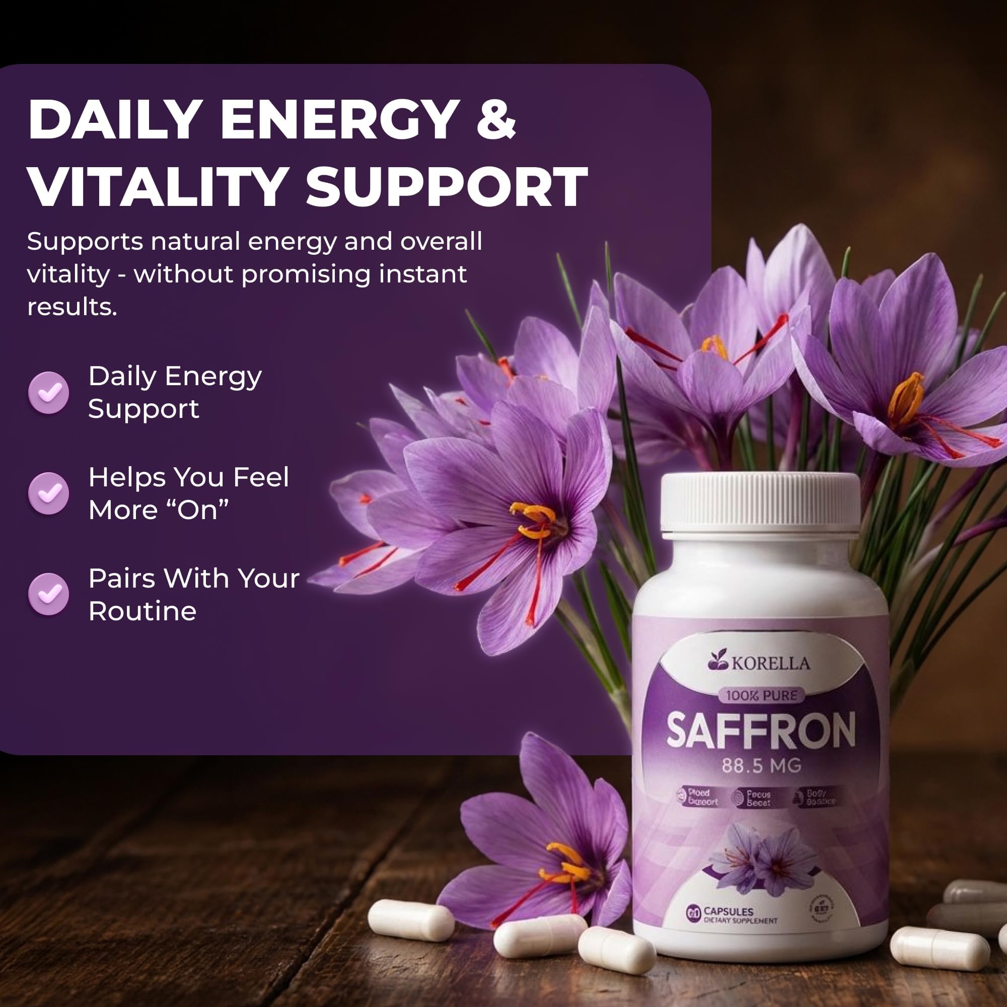 KORELLA Saffron Supplement 88.5 mg | Pure Saffron Extract

