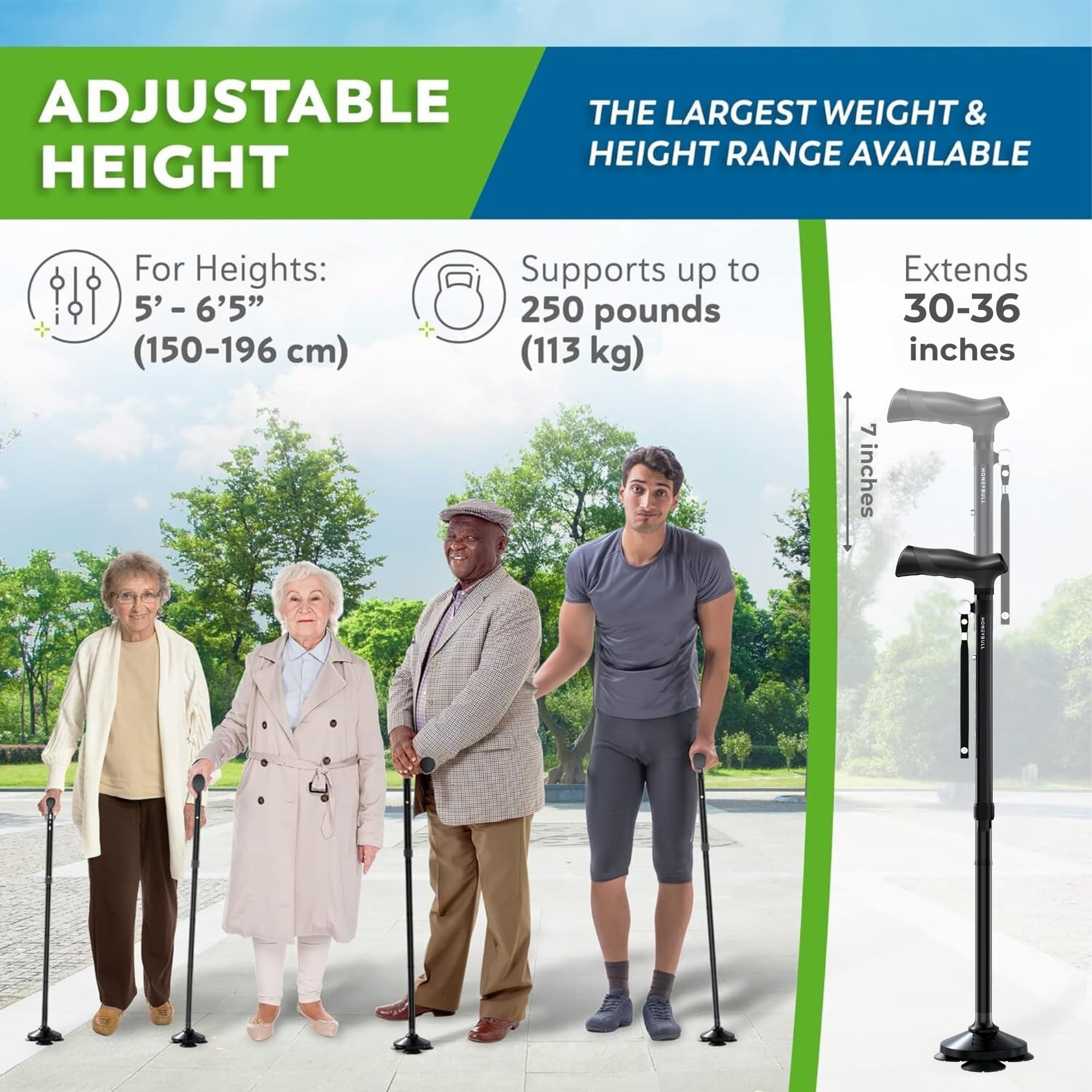 HONEYBULL Folding Walking Cane - Adjustable All Terrain

