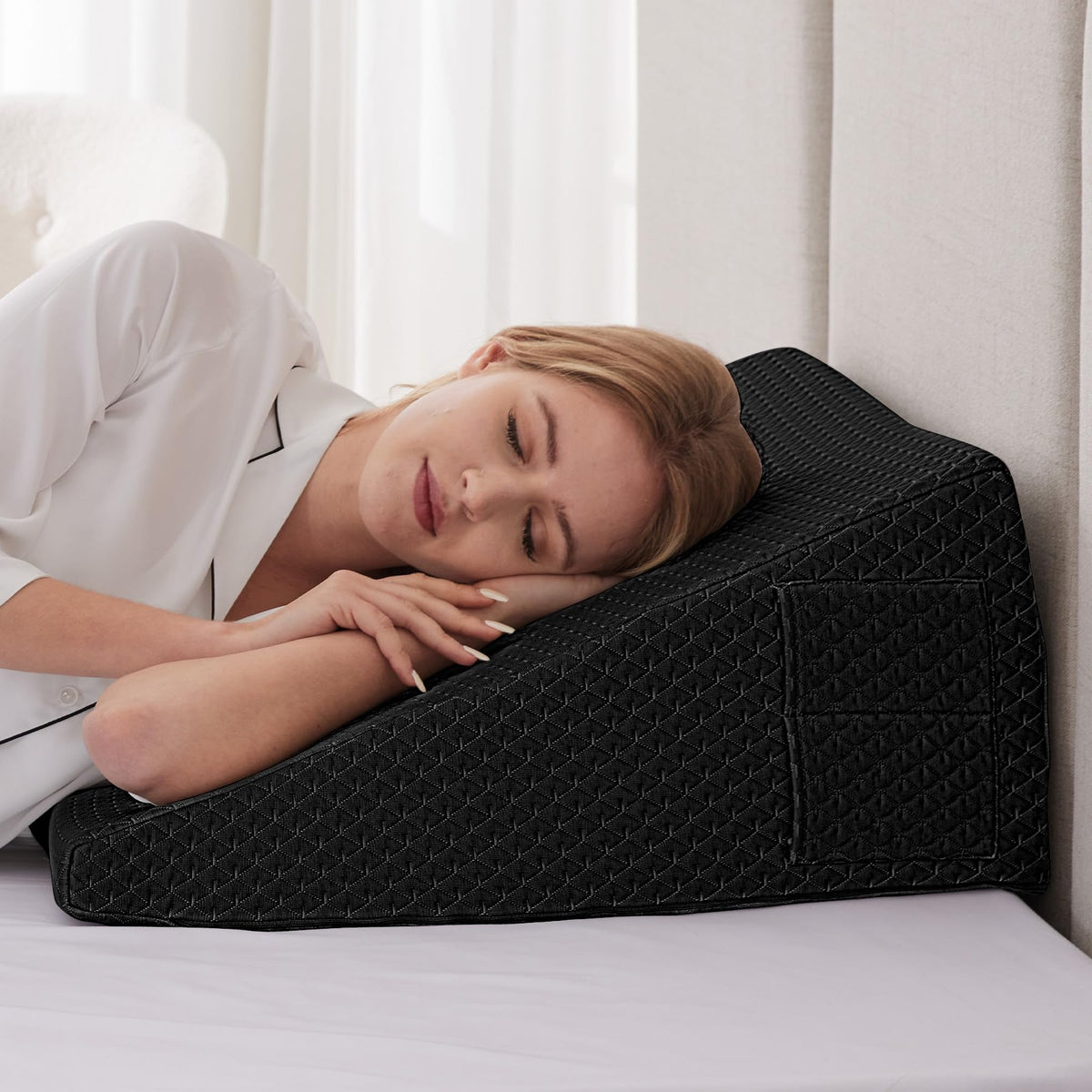 Ruqmuis Wedge Pillow for Acid Reflux and Sleep Support with Cover