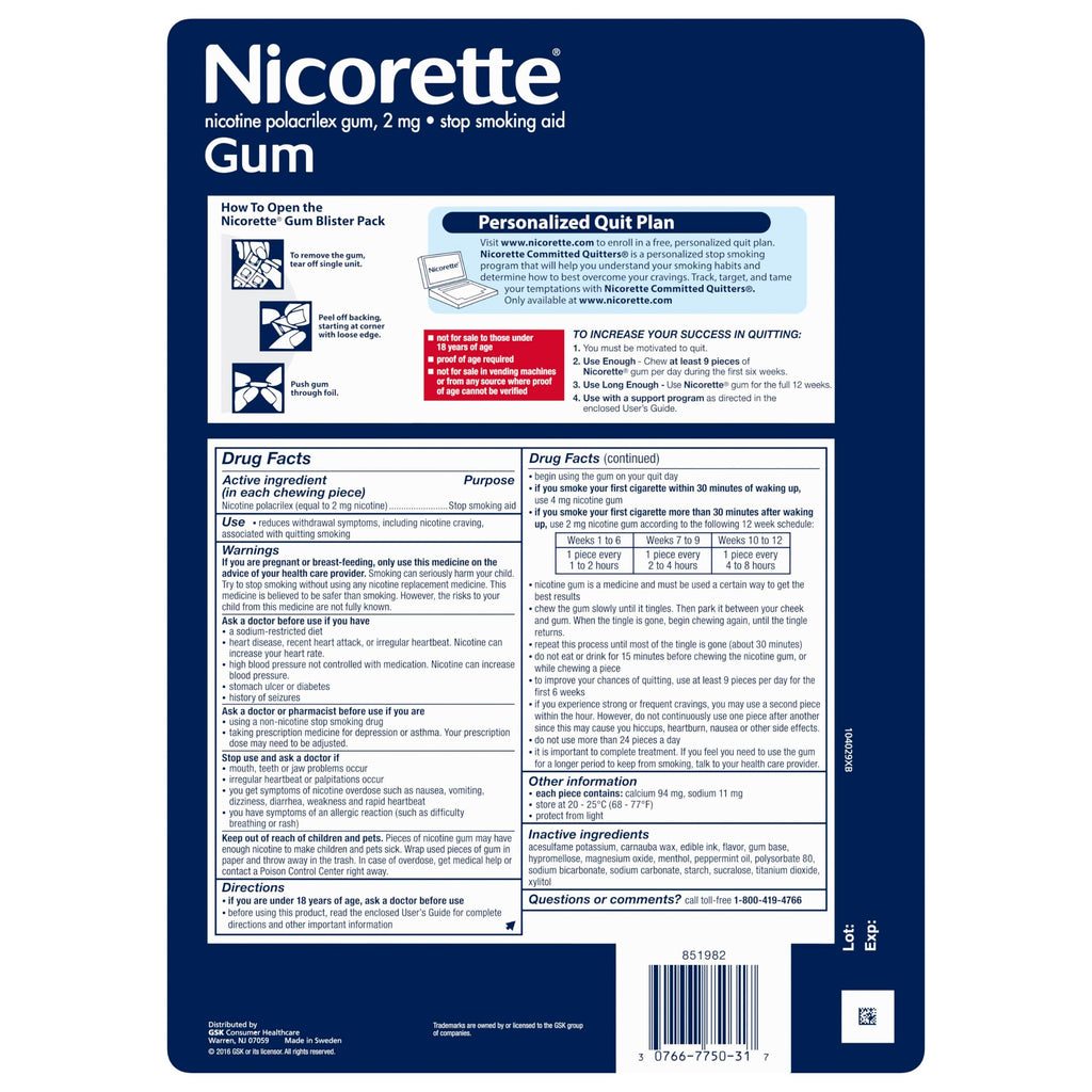 Nicorette Nicotine Gum 2 mg Stop Smoking Aid

