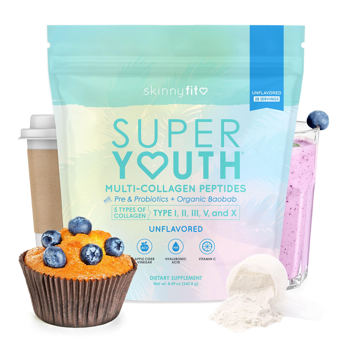 SkinnyFit Super Youth Collagen for Women - Multi Collagen Peptides Powder