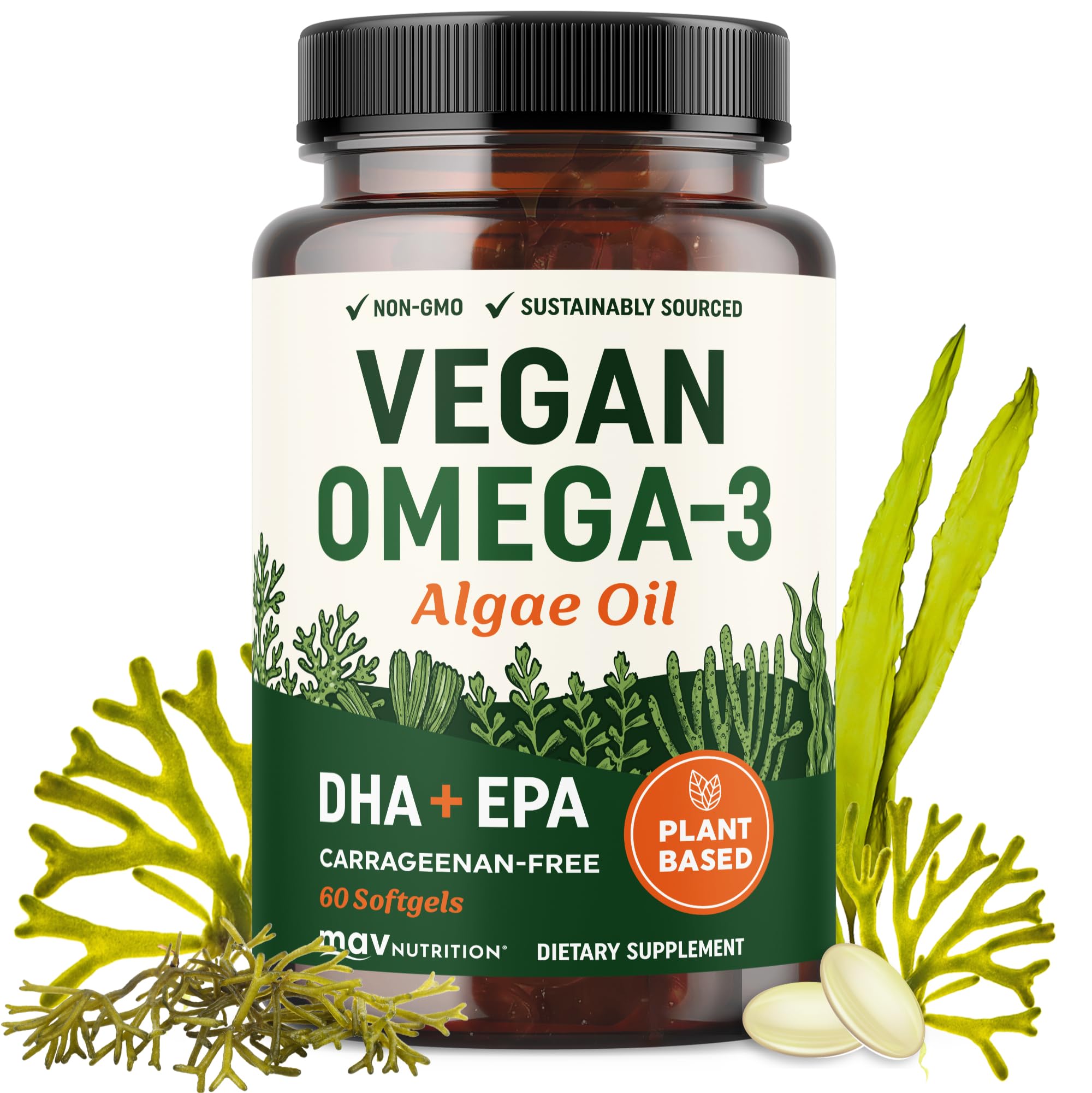 MAV Nutrition Vegan Algae Omega-3 DHA EPA, Plant-Based Omega-3