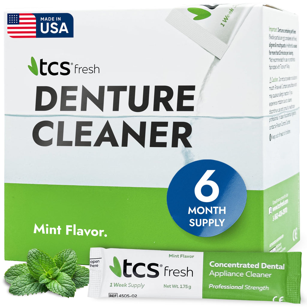 TCS Fresh Denture Cleaner – Professional Strength Mint Powder for Dentures, Retainers, Aligners