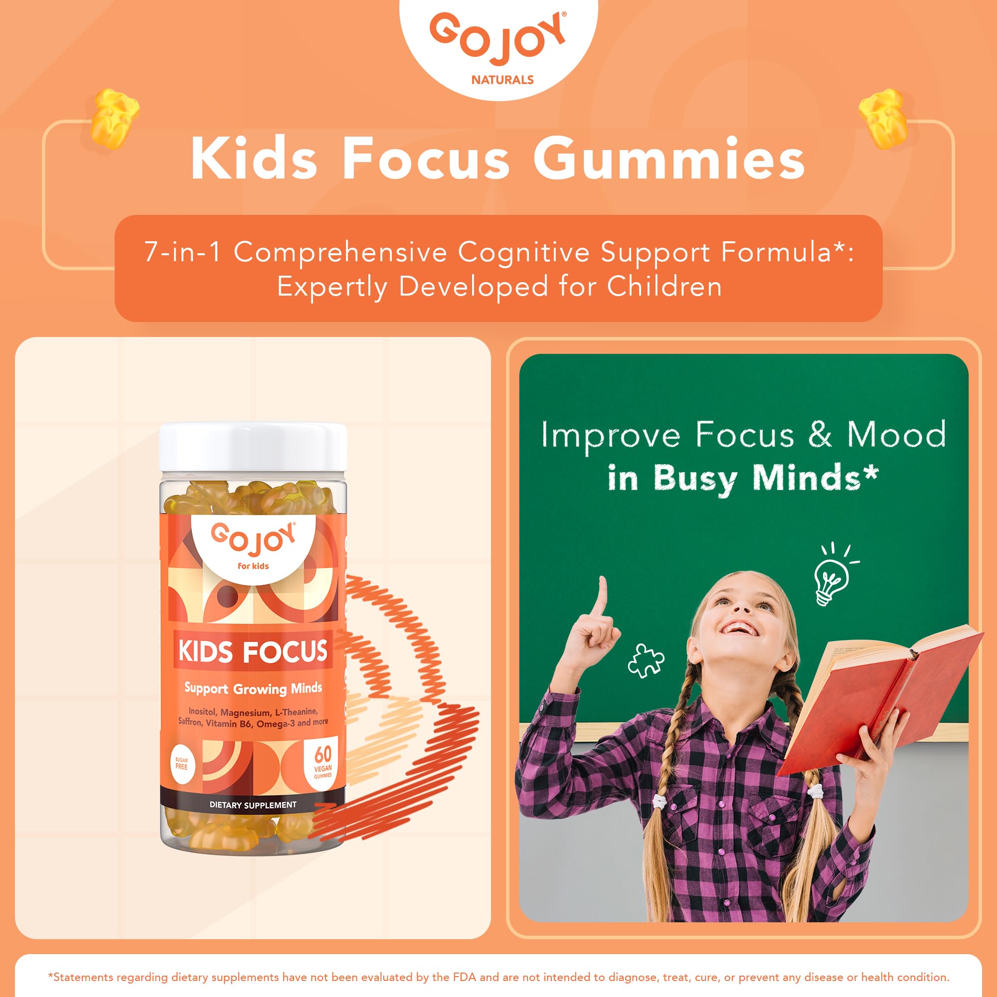 GOJOY NATURALS Kids Focus Gummies - Focus & Calm Support

