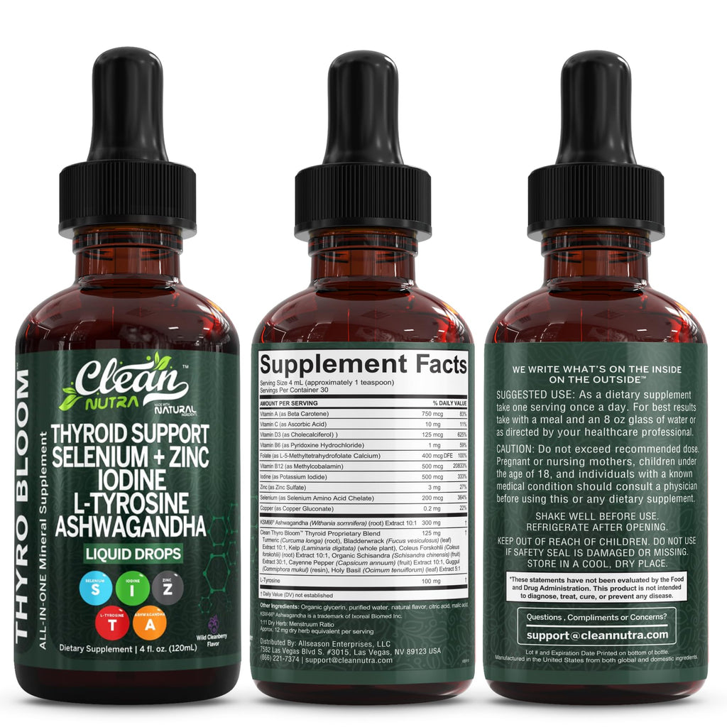 Clean Nutra ThyroBloom Thyroid Support for Women Liquid Drops

