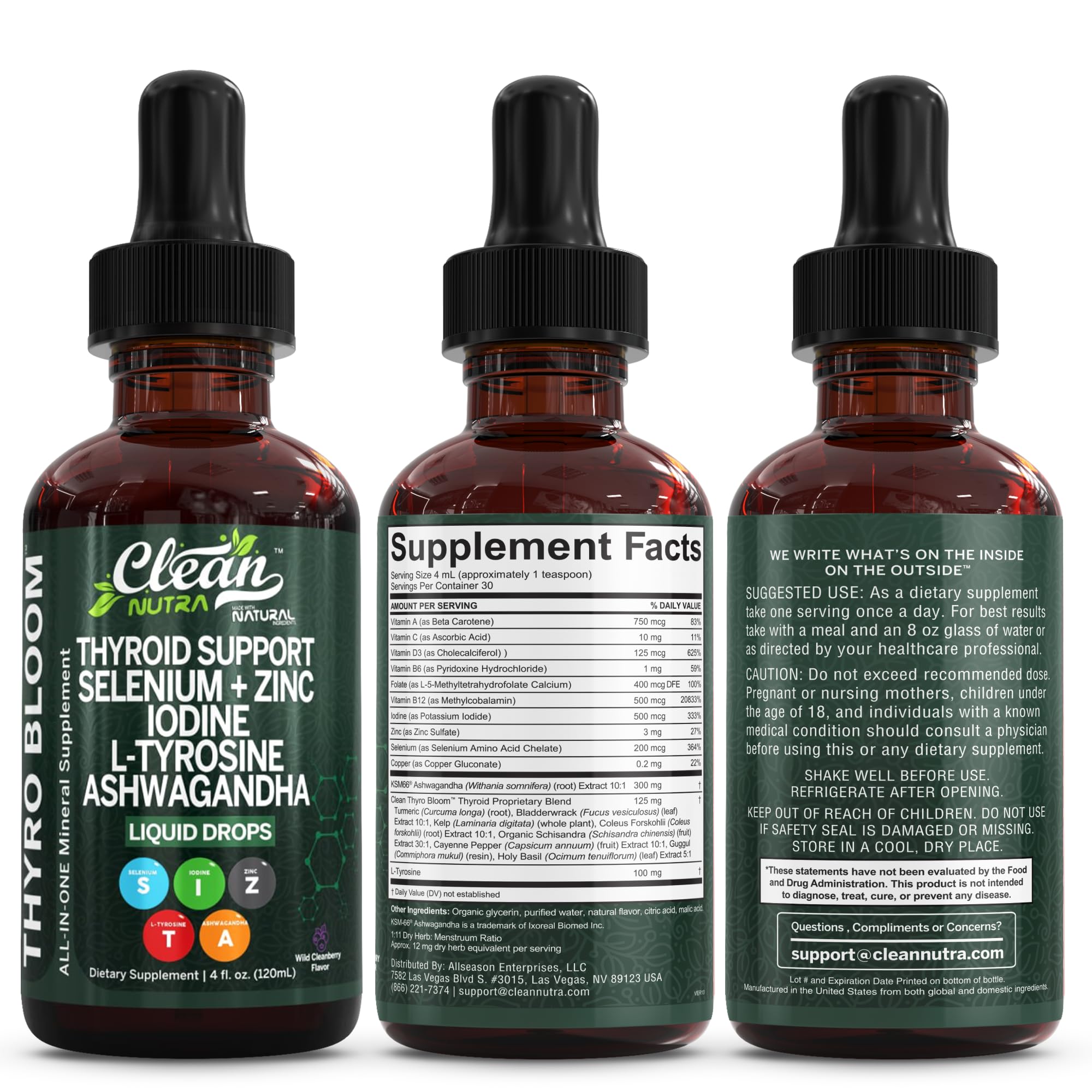 Clean Nutra ThyroBloom Thyroid Support for Women Liquid Drops

