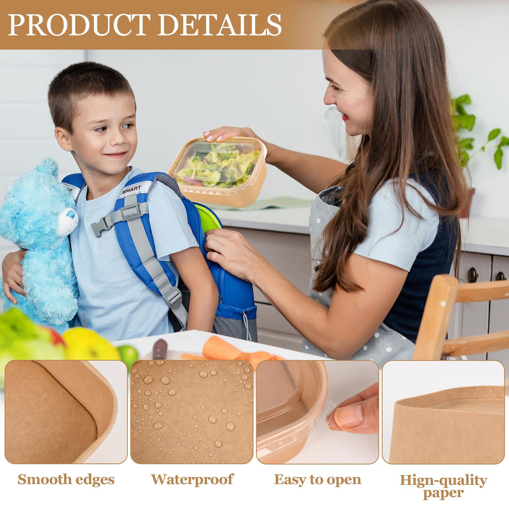 Disposable Meal Prep Bowls with Lids and Forks | Kraft Paper

