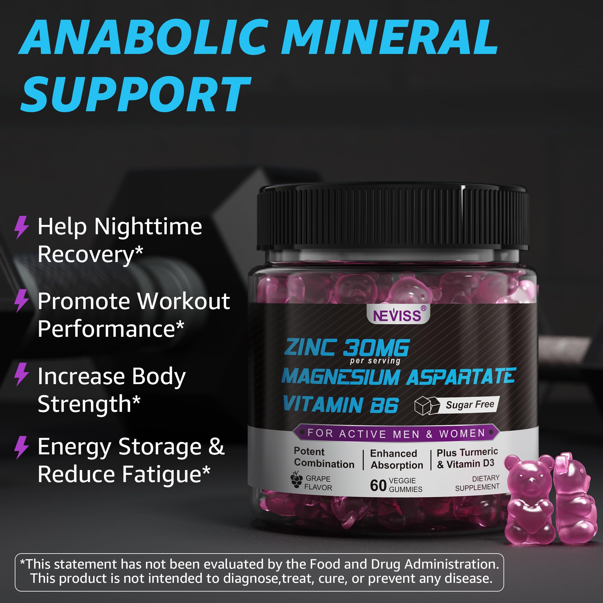 Neviss Zinc Magnesium Aspartate Gummies with Turmeric

