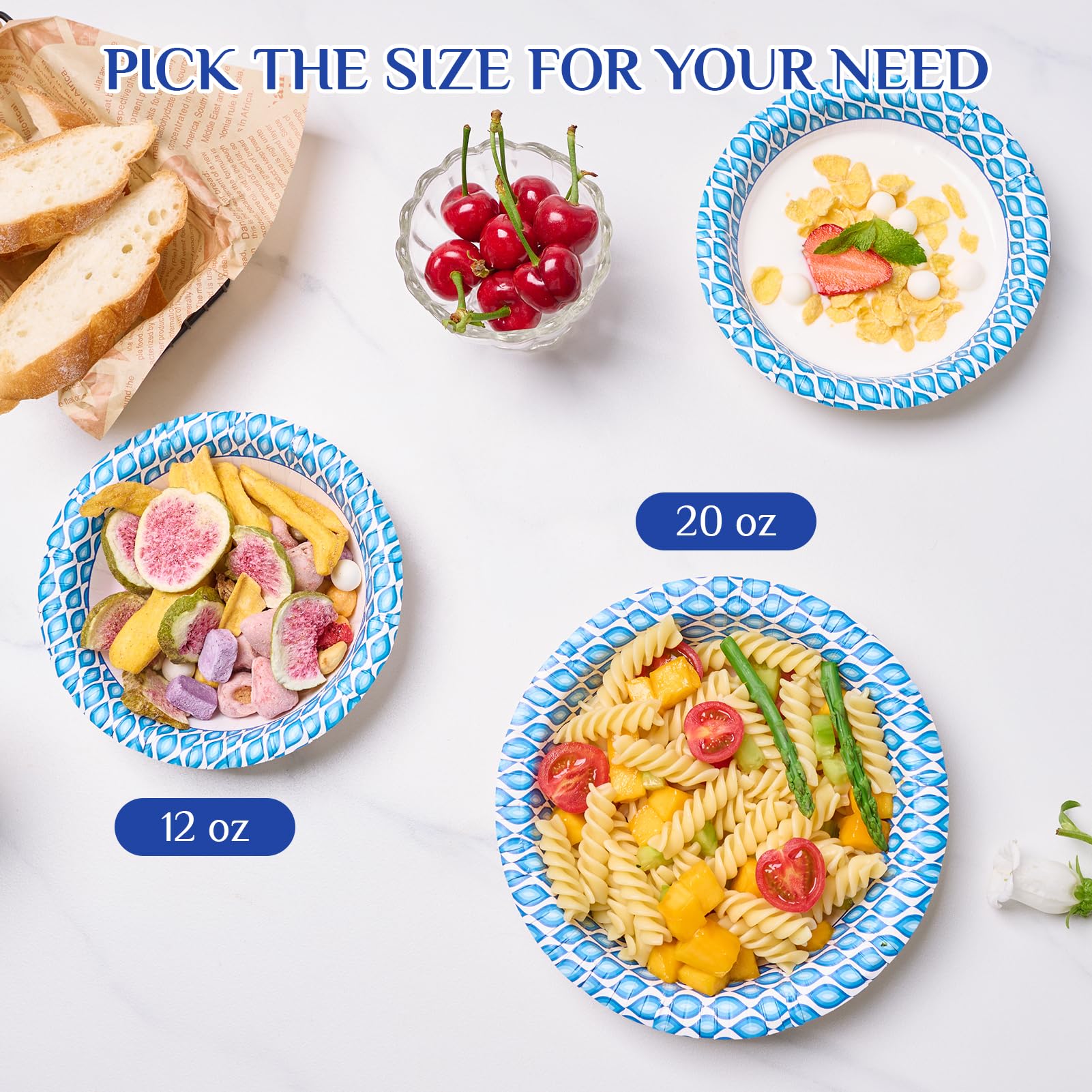 MUCHII Disposable Paper Bowls Bulk - Soak-Proof & Printed


