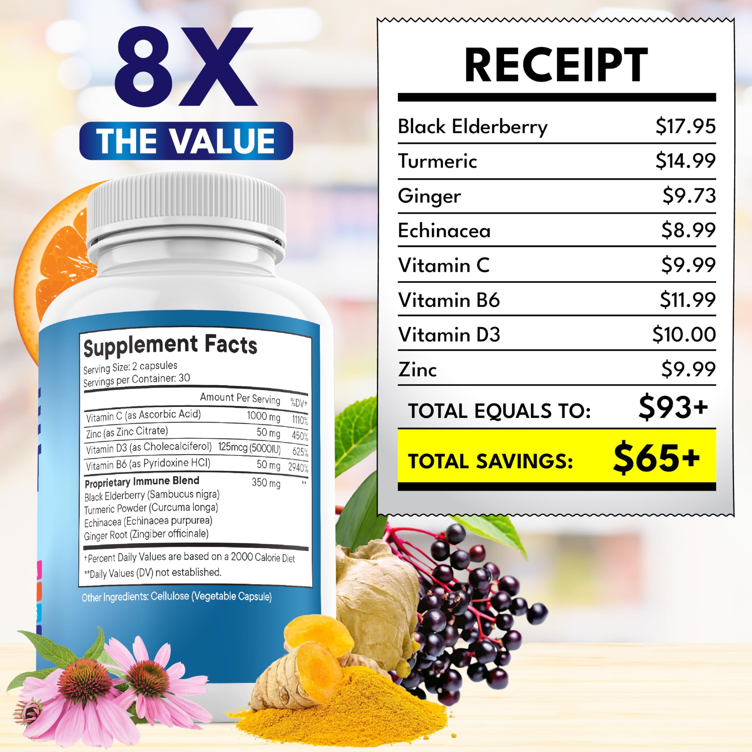 New Age 8 in 1 Immune Support Capsules | Echinacea & D

