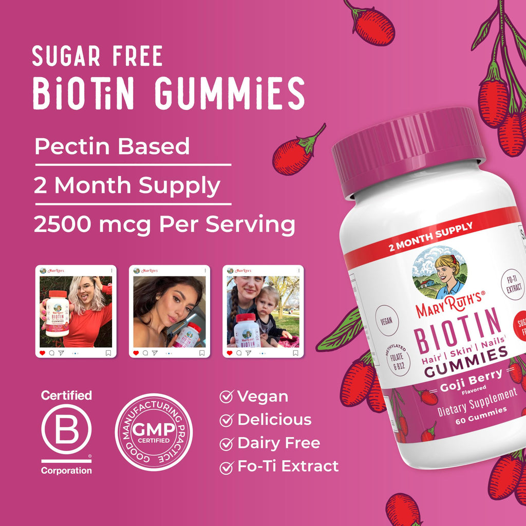 MaryRuth's Organics Biotin Gummies - Sugar Free Hair Skin Nails

