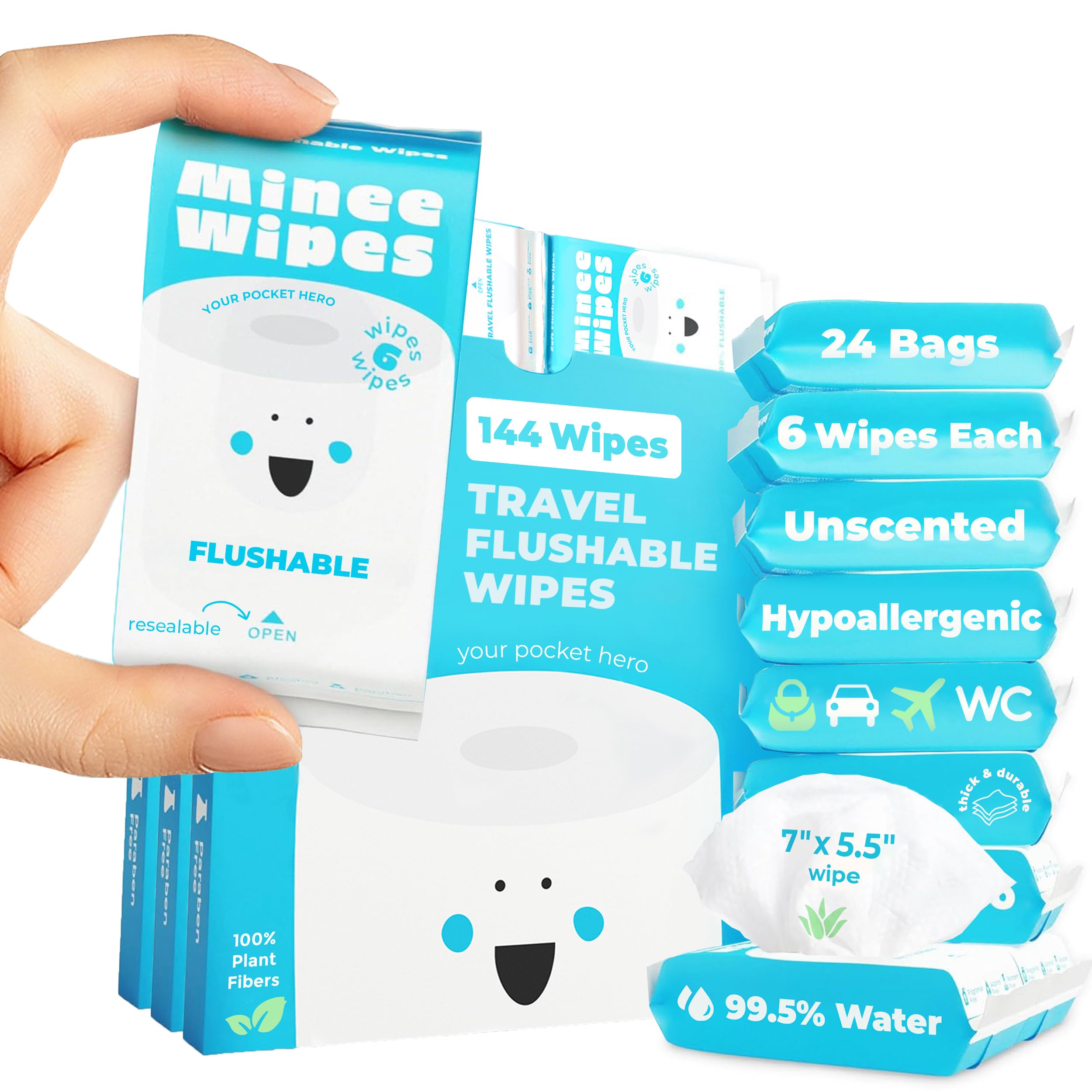 Impossibly Compact Travel Flushable Wipes – Hypoallergenic


