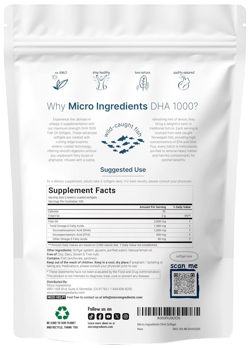 Micro Ingredients Omega-3 Fish Oil DHA EPA Dietary Supplement

