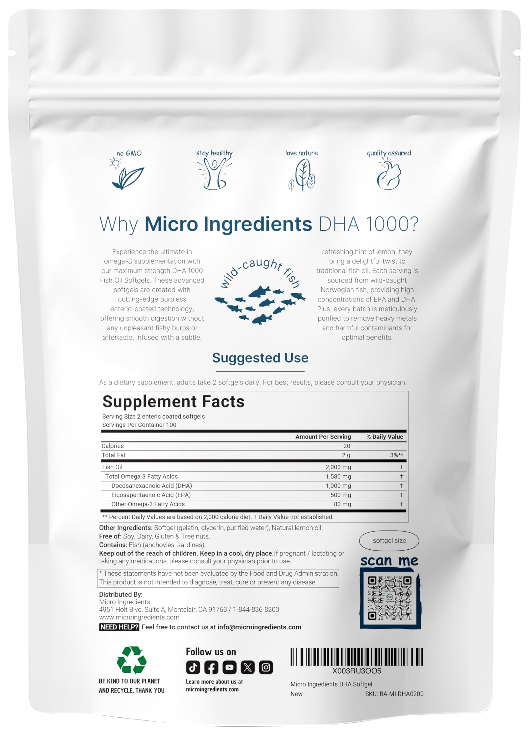 Micro Ingredients Omega-3 Fish Oil DHA EPA Dietary Supplement


