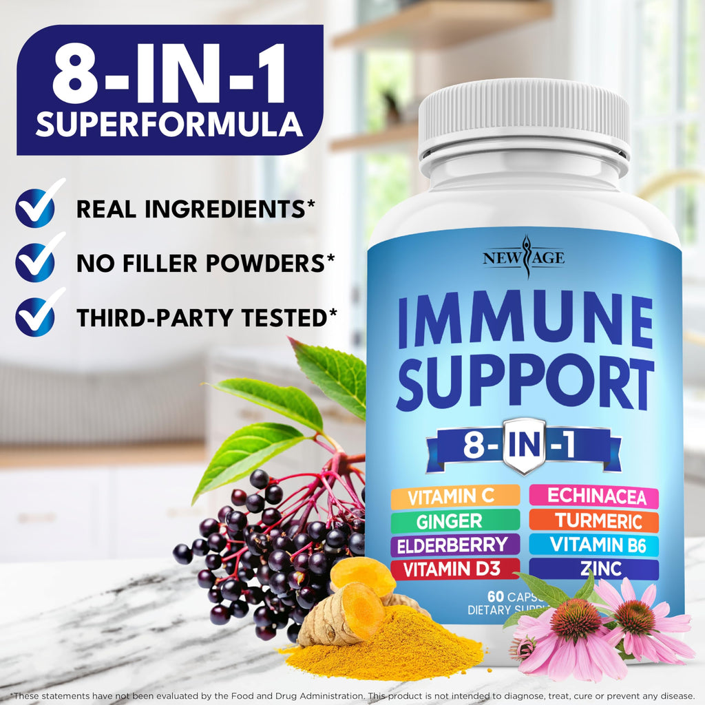 New Age 8 in 1 Immune Support Capsules | Echinacea & D

