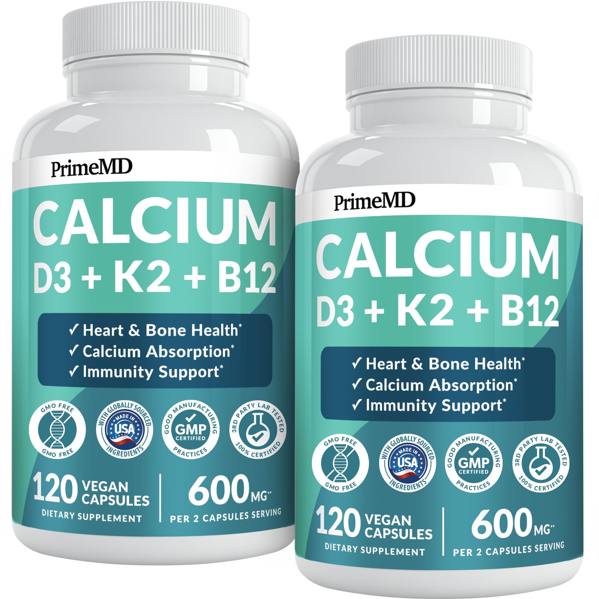 Calcium Citrate with D3 & K2 for Adults - Vegan Calcium Supplement