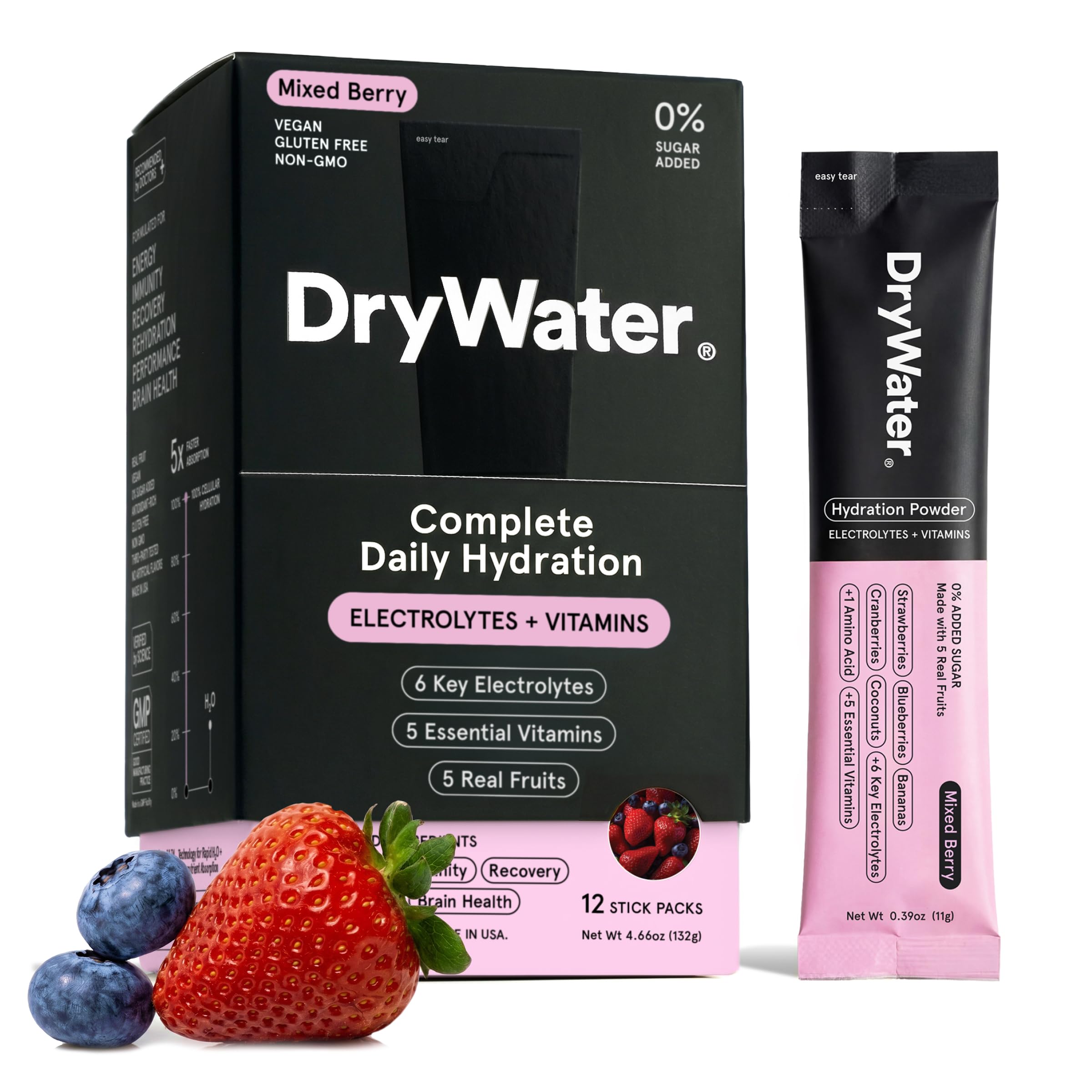 DryWater Electrolyte Hydration Powder with Vitamins - 1000 mg Potassium