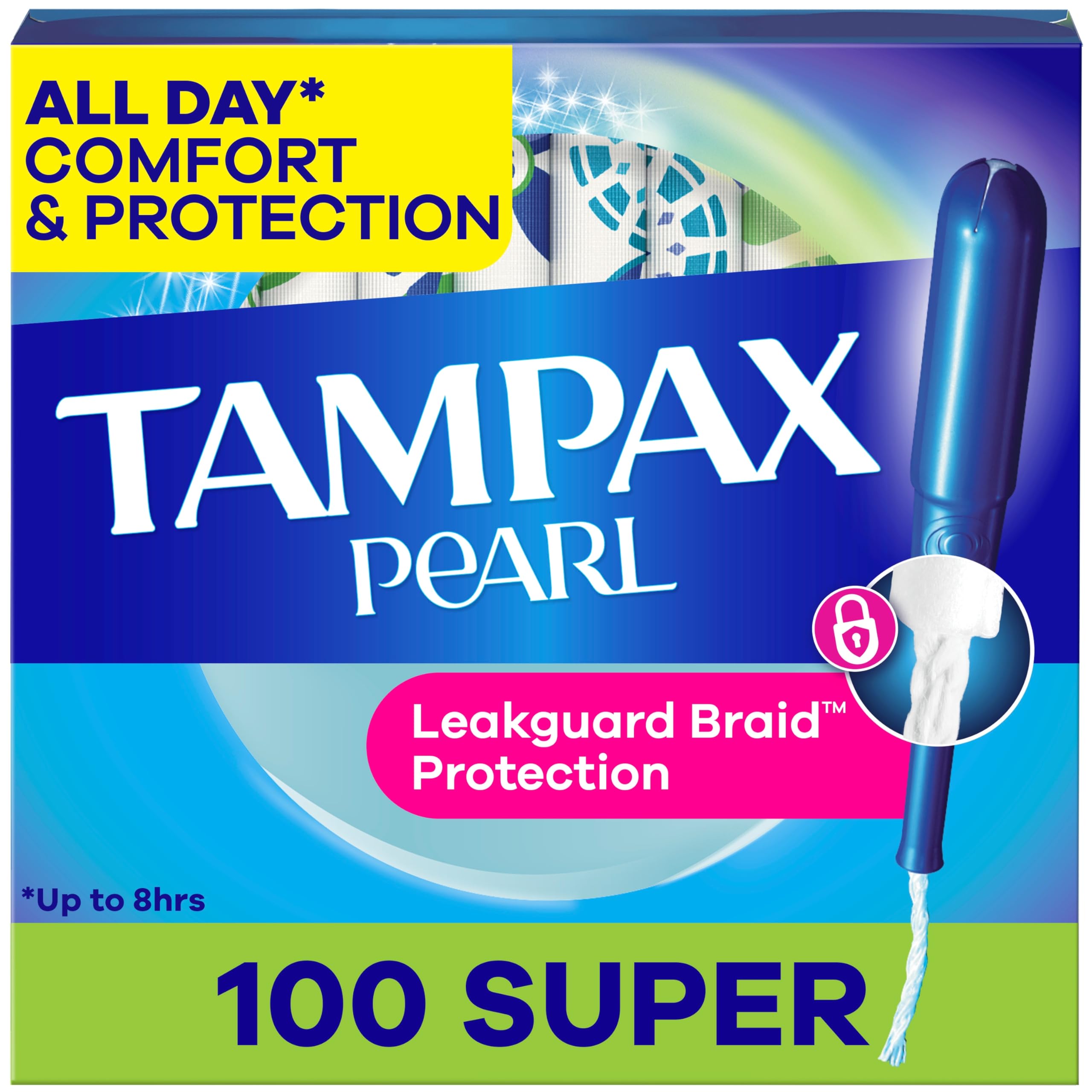 Tampax Pearl Tampons for Women, with LeakGuard Braid, Super Absorbency, Unscented