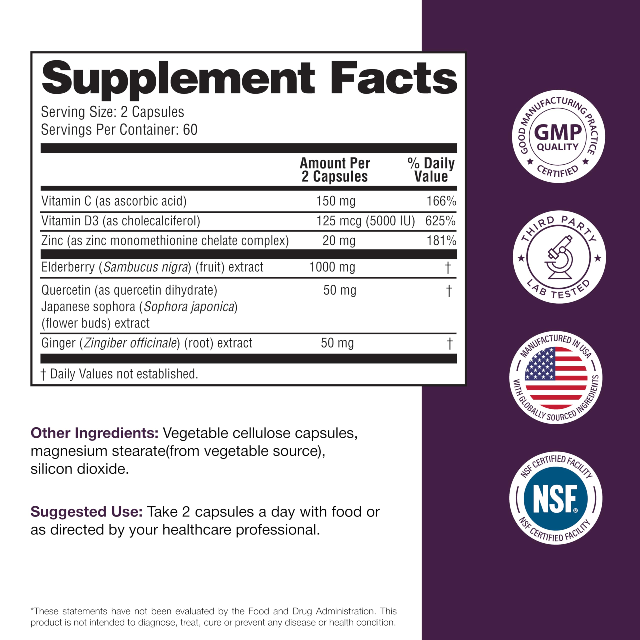 Elderberry Immune Support Capsules with Vitamin C and Zinc

