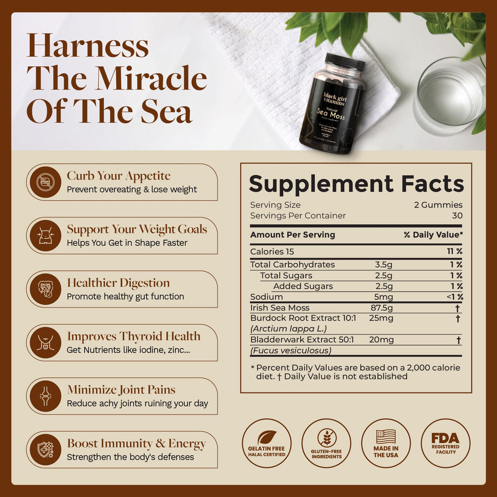 Black Girl Vitamins Sea Moss Gummies for Thyroid Support

