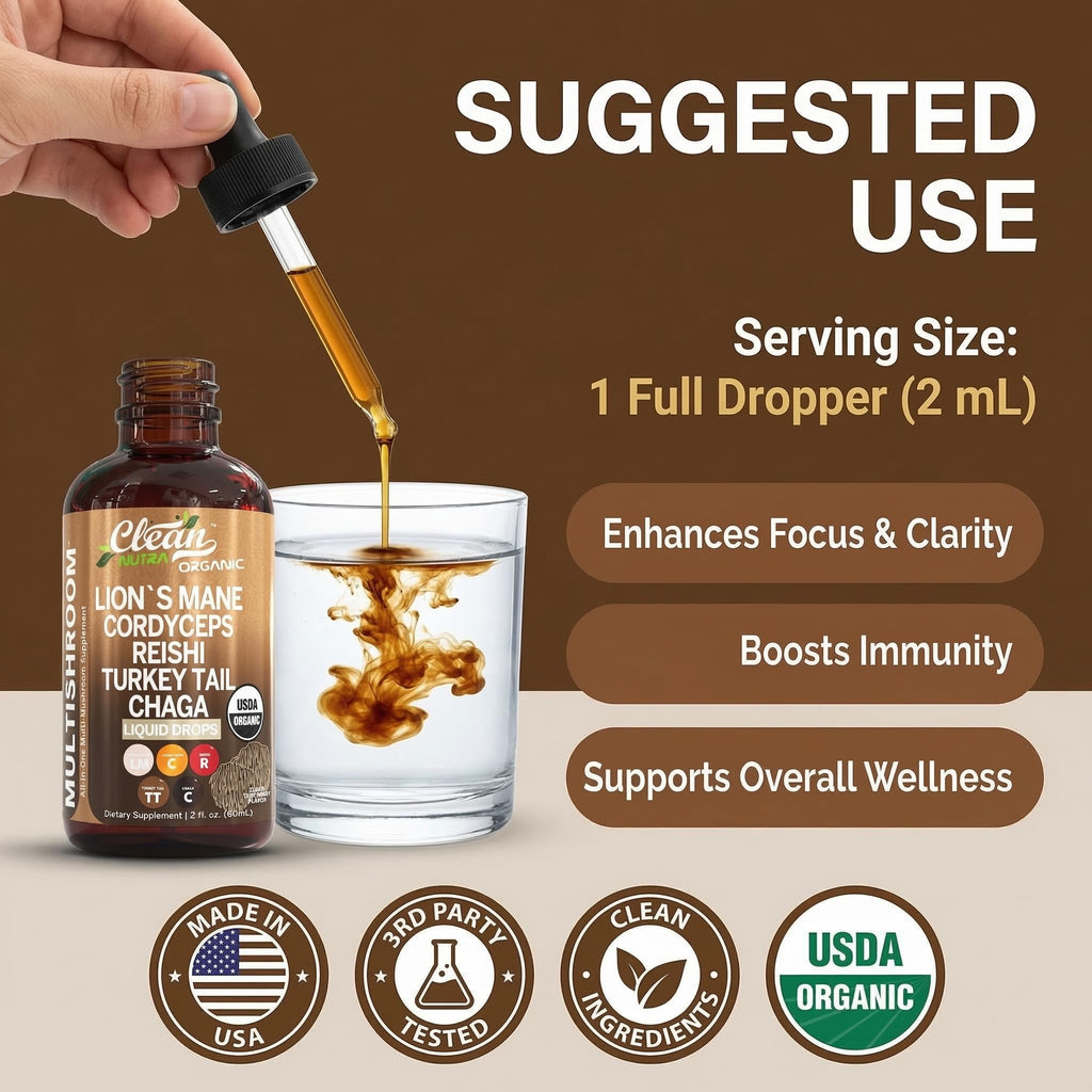 Clean Nutra Mushroom Liquid Drops | Immune Support

