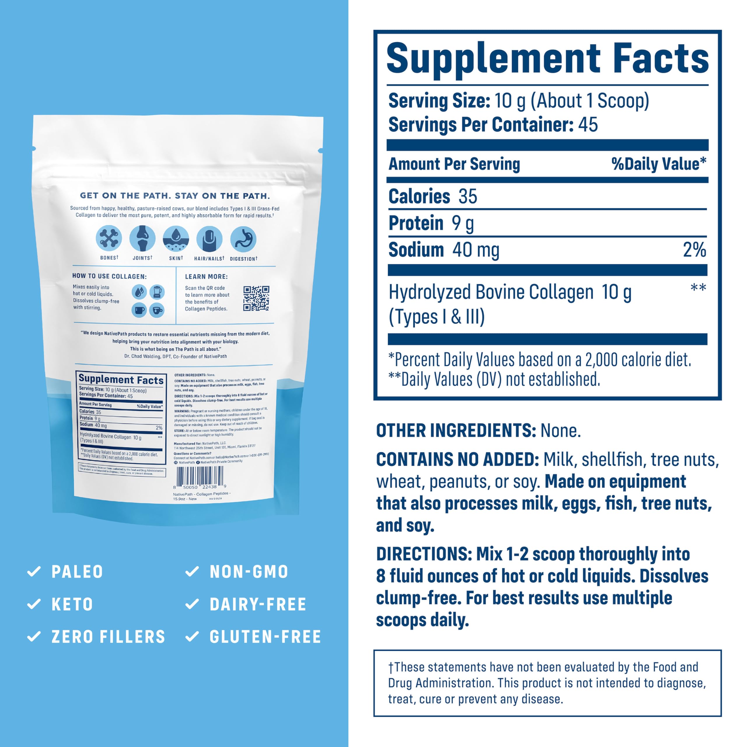 NativePath Collagen Peptides Protein – Hydrolyzed Type 1 & 3 for Skin

