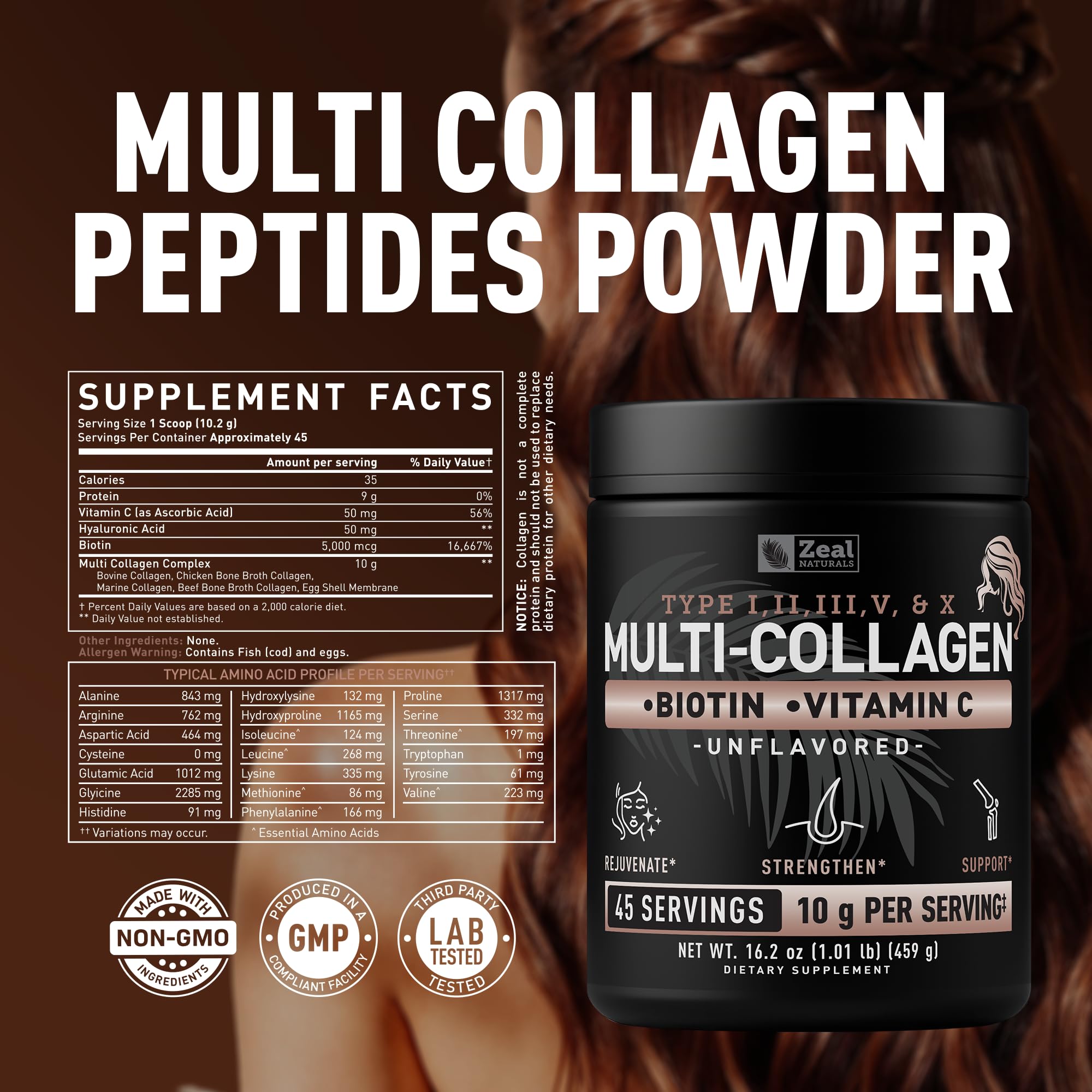 Multi Collagen Protein Powder by Zeal Naturals Biotin

