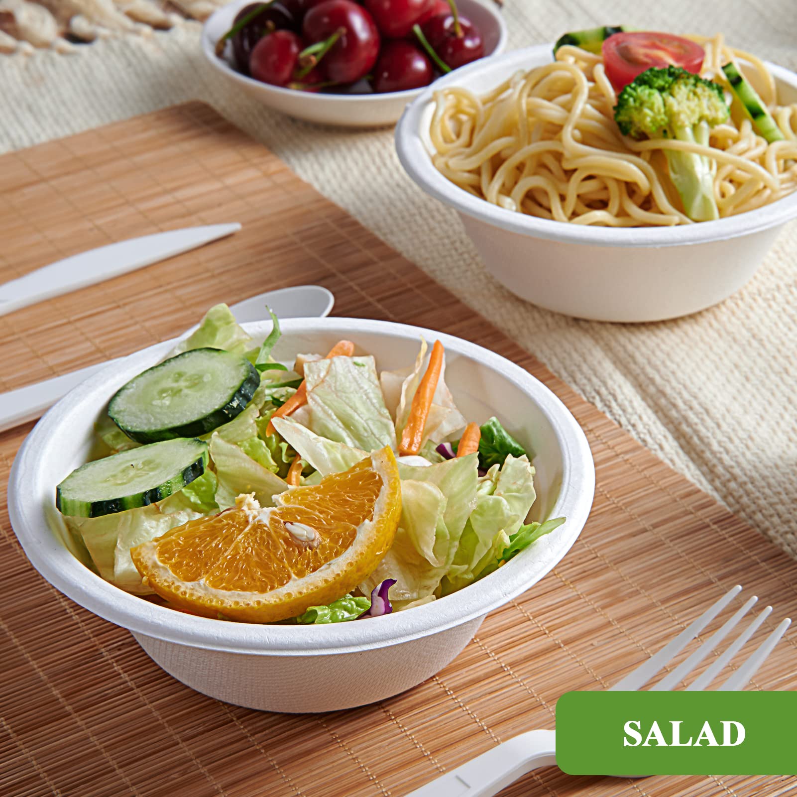 Vplus White Bagasse Bowls Compostable Heavy-Duty Bowls

