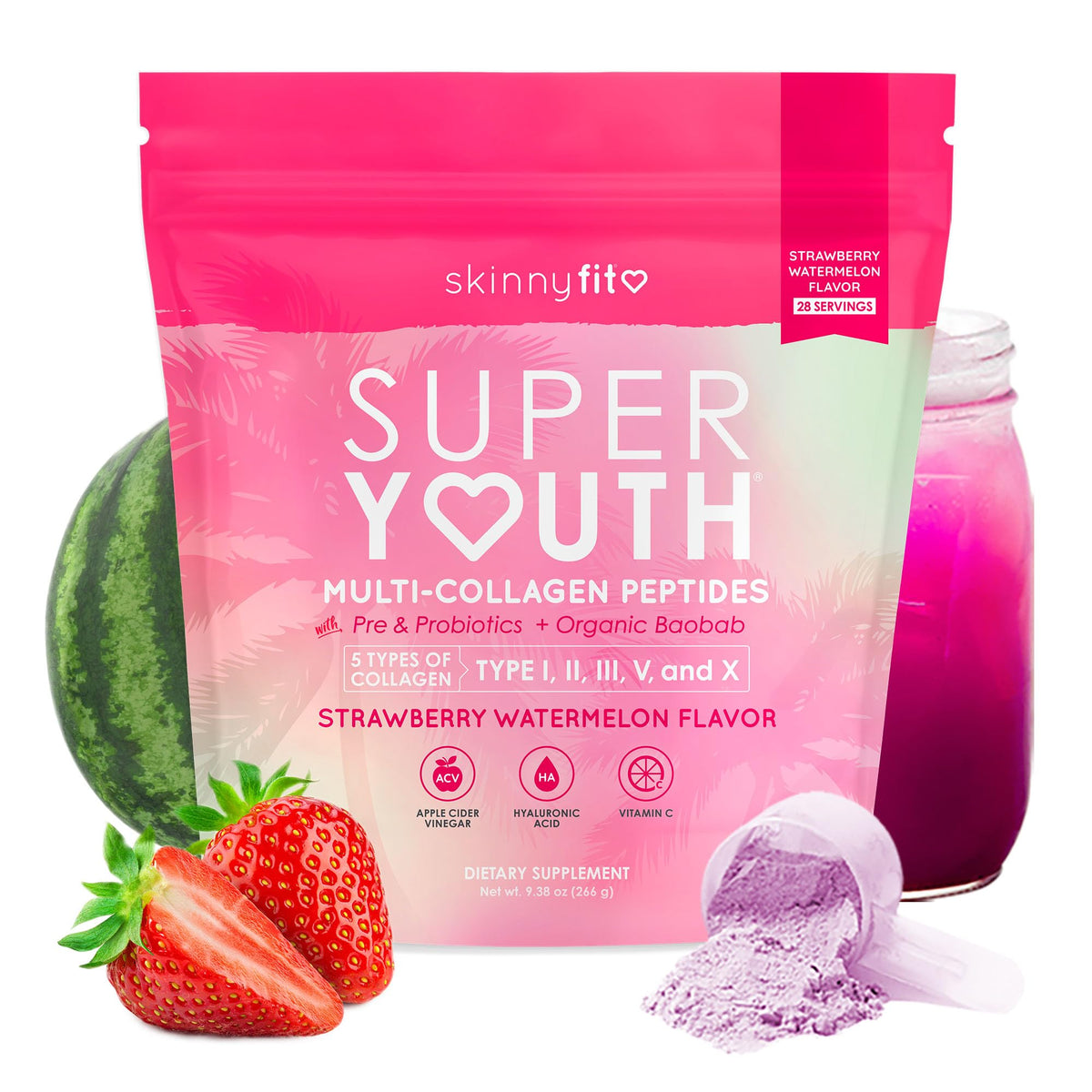 SkinnyFit Super Youth Collagen for Women - Multi Collagen Peptides Powder