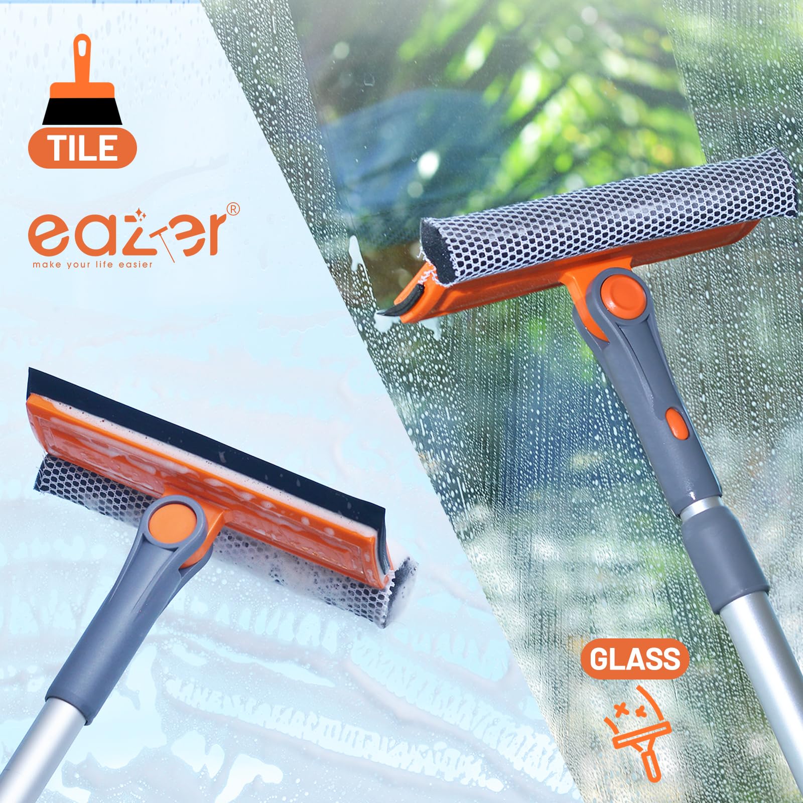 Window Squeegee by eazer with Extension Pole and Rotate-Lock

