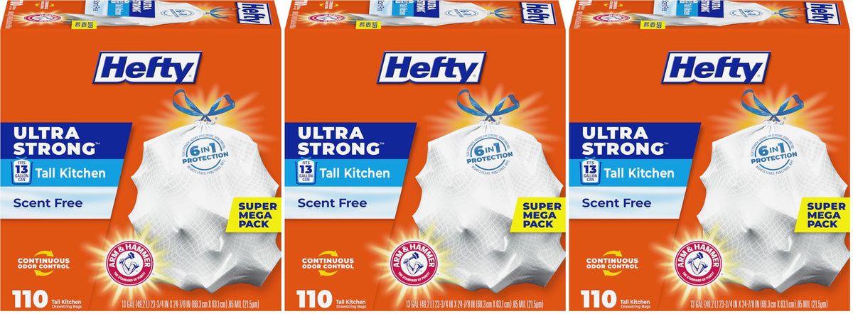 Hefty Ultra Strong Tall Kitchen Trash Bags White Unscented Drawstring Closure