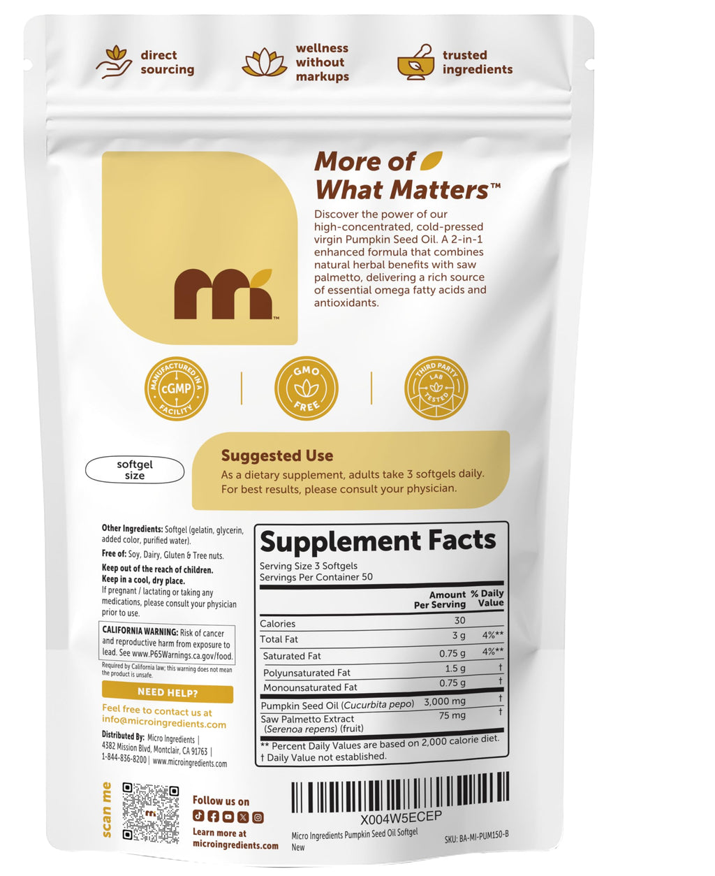 Micro Ingredients Pumpkin Seed Oil Saw Palmetto Softgels

