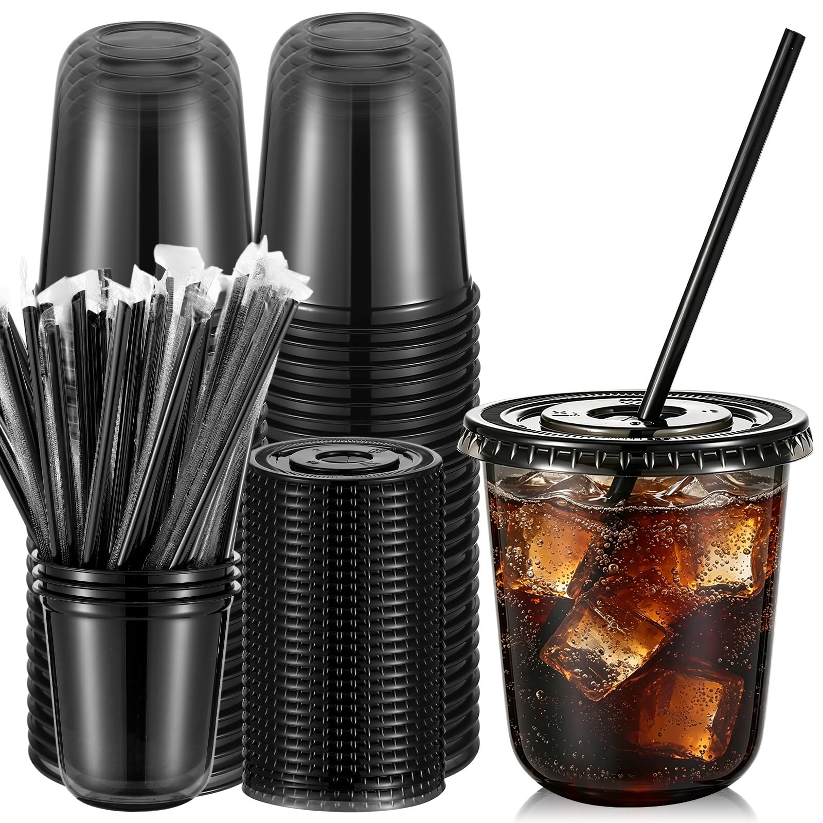 Ziliny PET Cups with Lids and Straws – Disposable Drink Cups