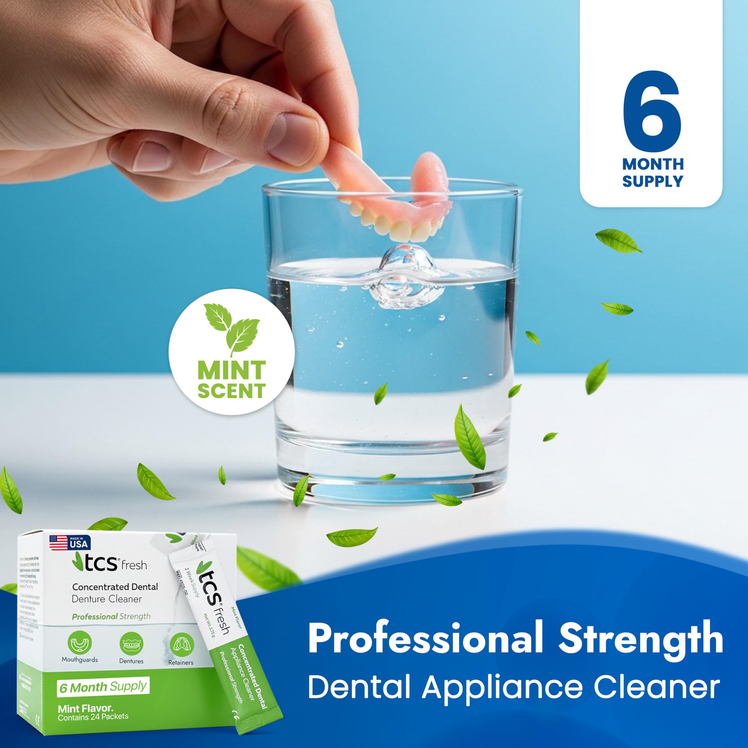 TCS Fresh Denture Cleaner Mint Powder for Dentures

