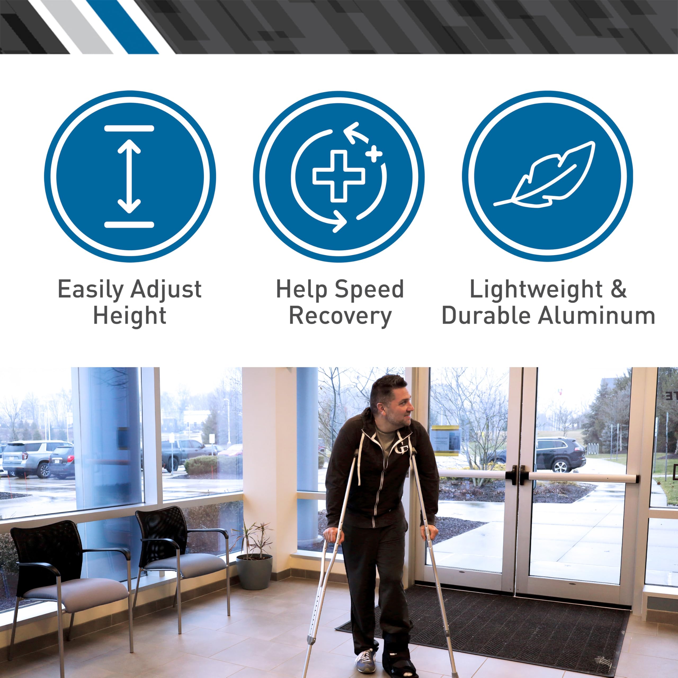 BodyMed Aluminum Crutches – Height Adjustable, Pair


