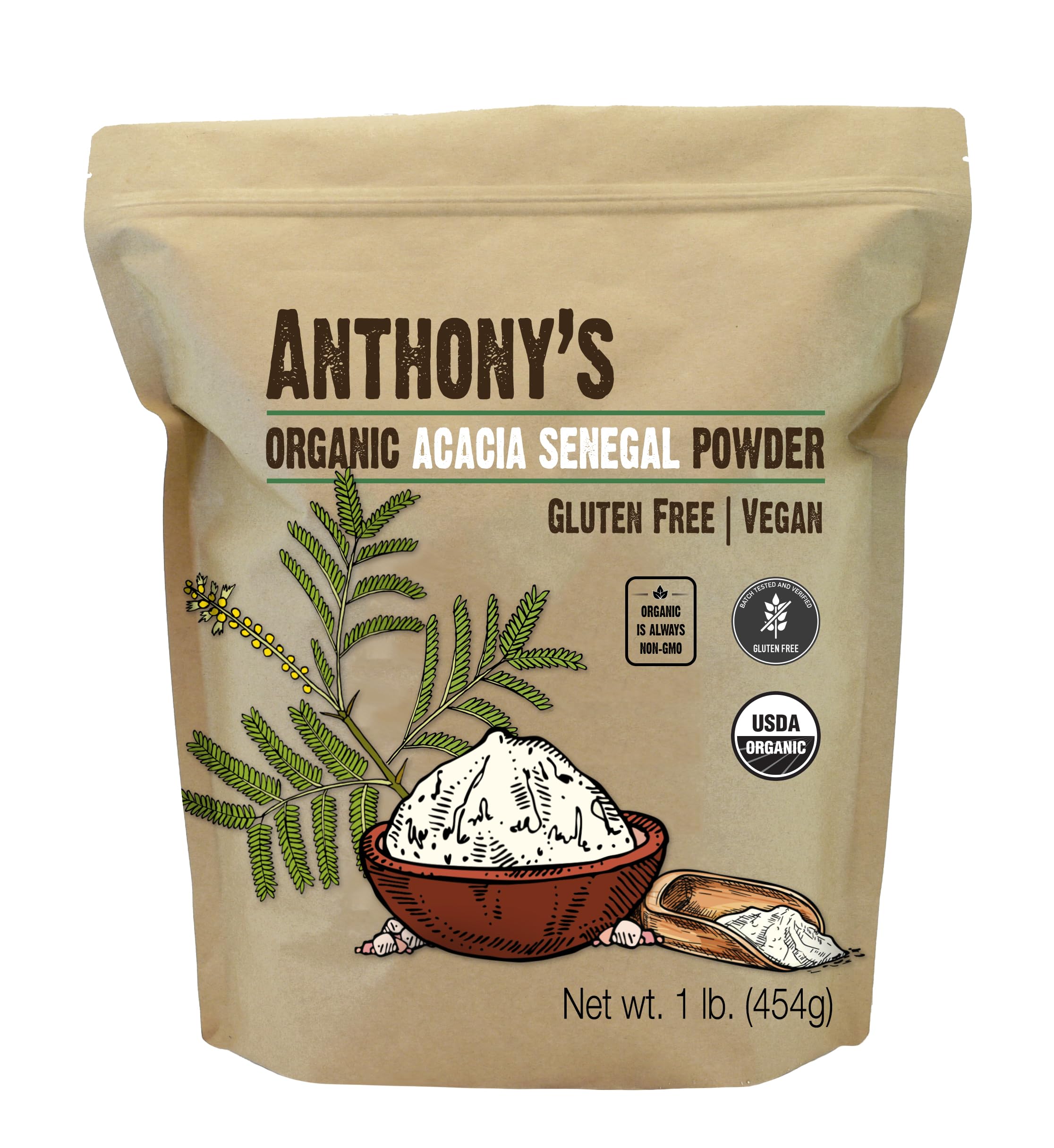 Anthony's Organic Acacia Senegal Powder - Prebiotic Fiber

