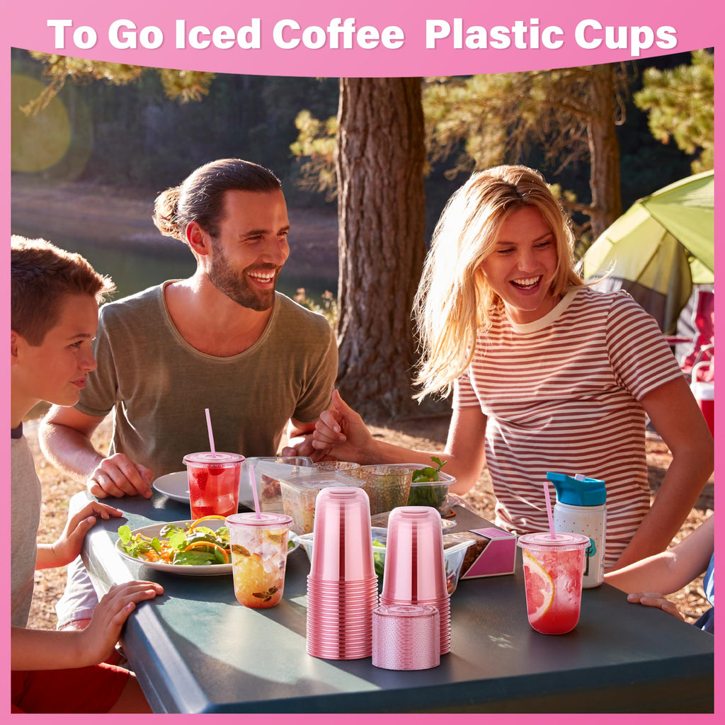 KesaPlan Plastic Party Cups with Lids and Straws

