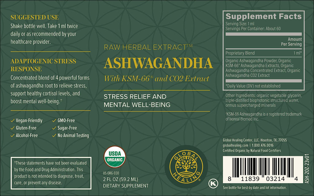 Global Healing Center Ashwagandha Drops with KSM-66 | Stress

