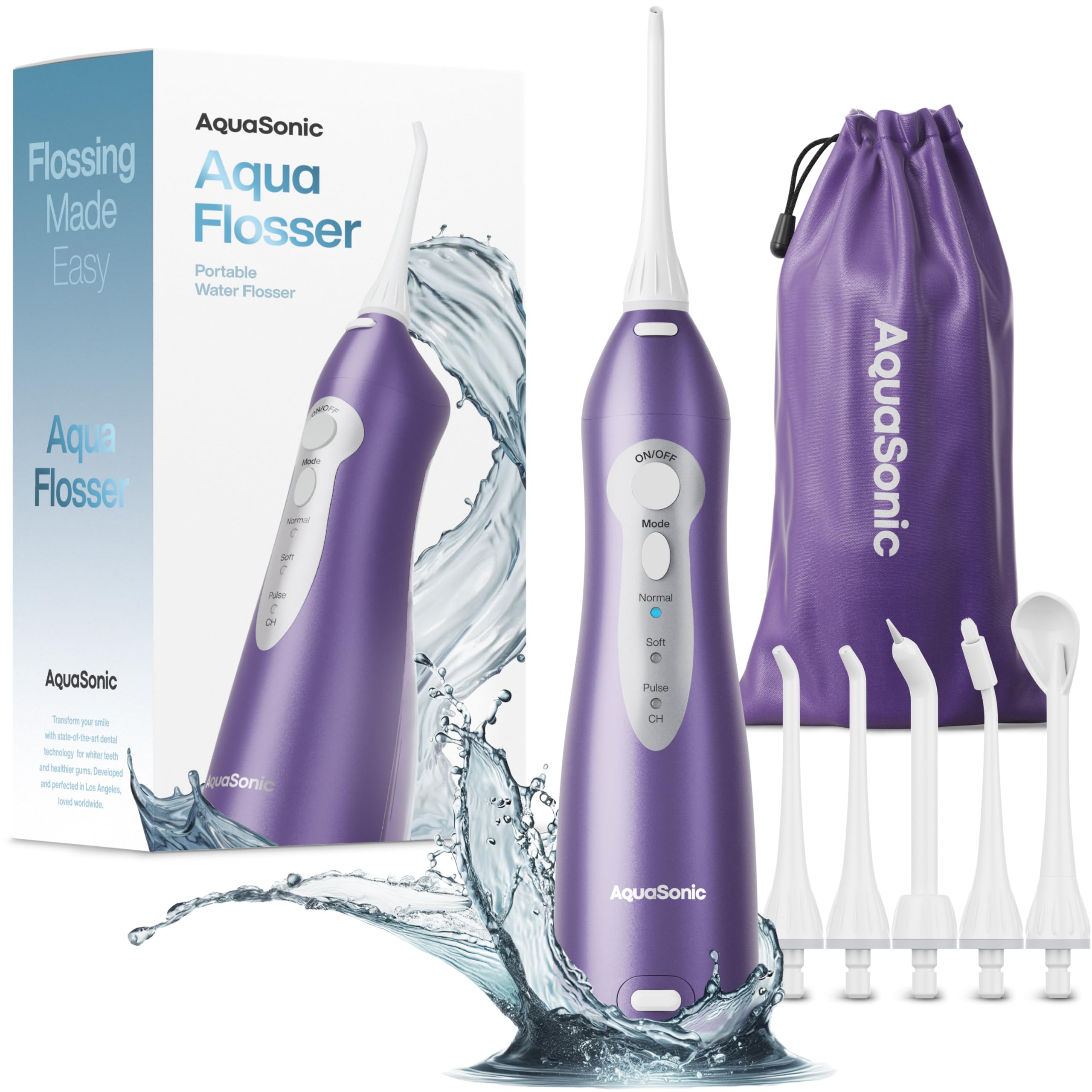 AquaSonic Aqua Flosser – Cordless Water Flosser for Teeth, 5 Tips, Travel