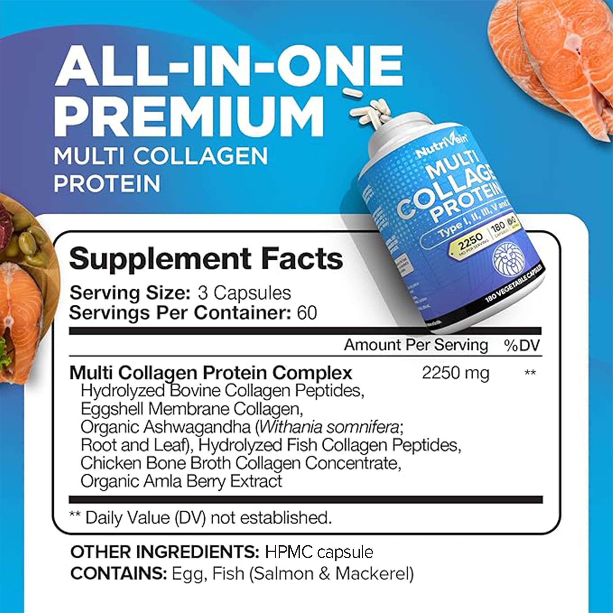 Nutrivein Multi Collagen Supplement for Joints, Hair & Skin

