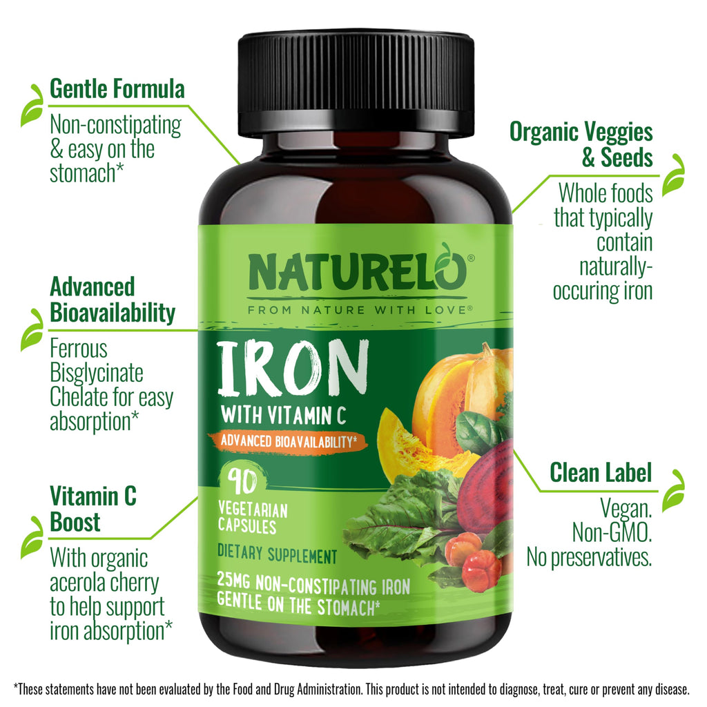 Naturelo Vegan Iron Supplement with Vitamin C


