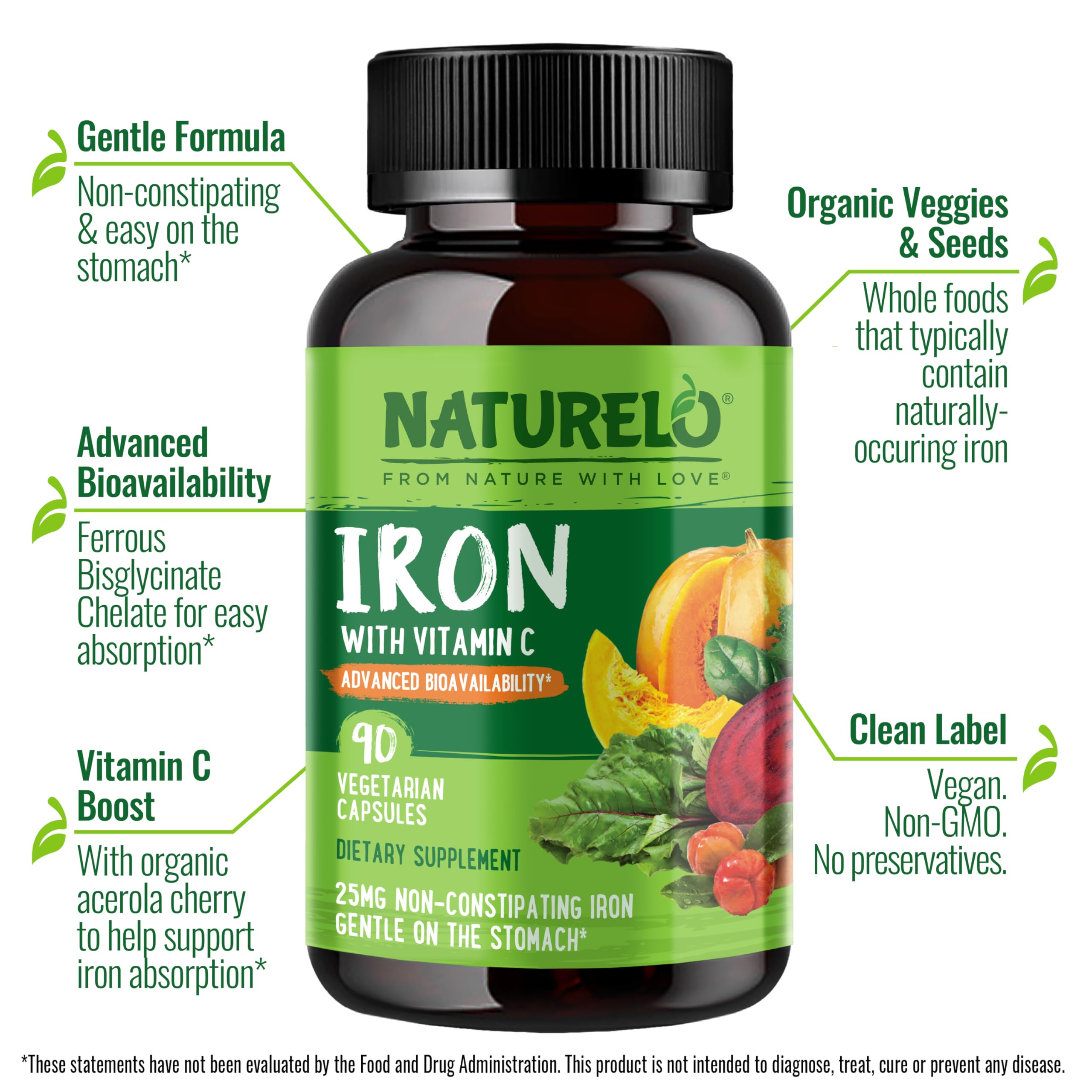 Naturelo Vegan Iron Supplement with Vitamin C

