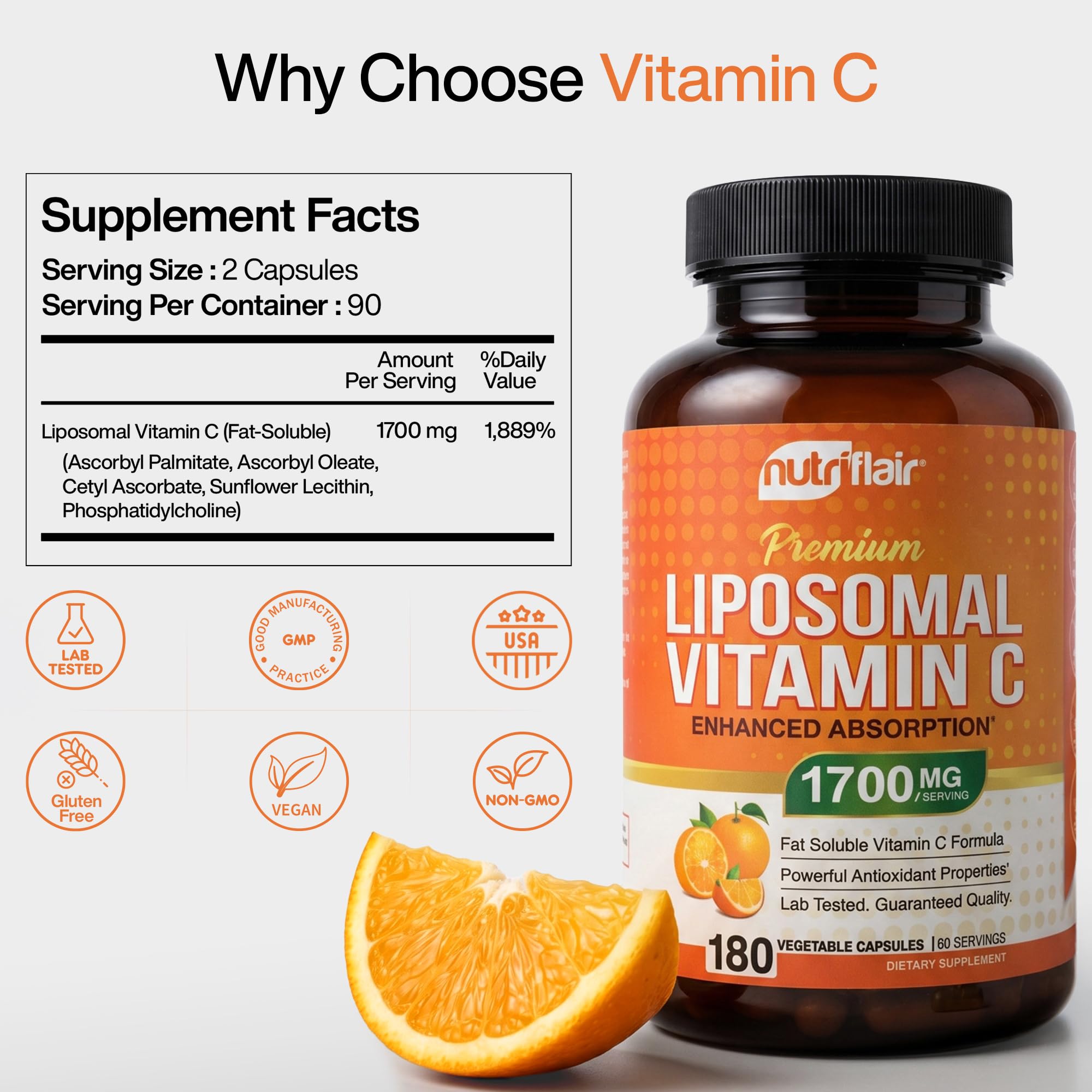 NutriFlair Liposomal Vitamin C Supplement for Immune Support


